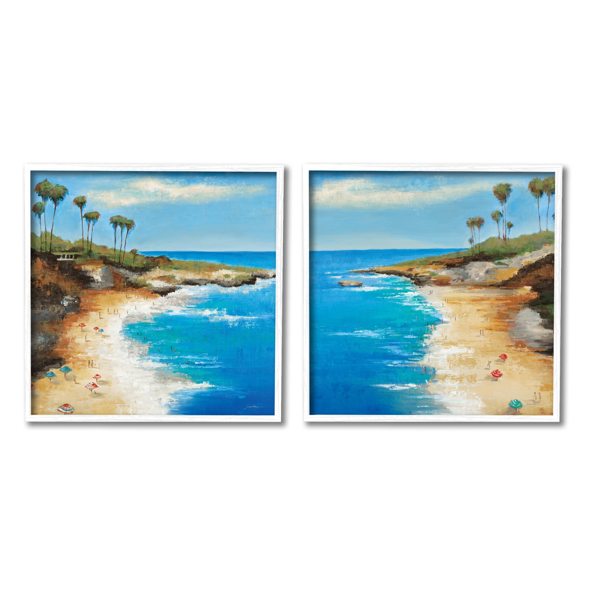 Stupell Industries Beach Cove Landscape Nature Painting White Framed Art Print Wall Art, 12 x 12, Set of 2