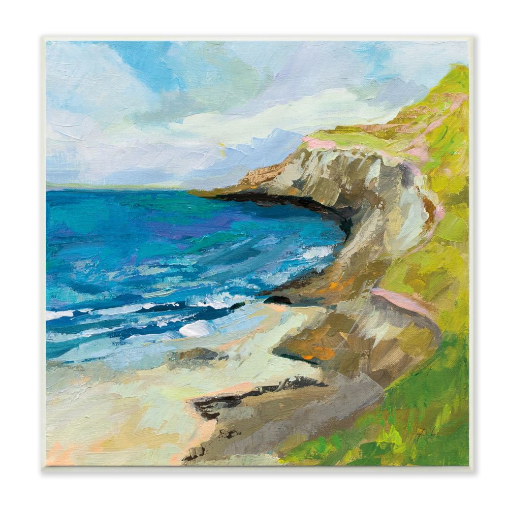 Stupell Industries Beach Cove and Cliff Abstract Waves Blue Green Painting Canvas Wall Art Design by Jeanette Vertentes, 30" x 30"