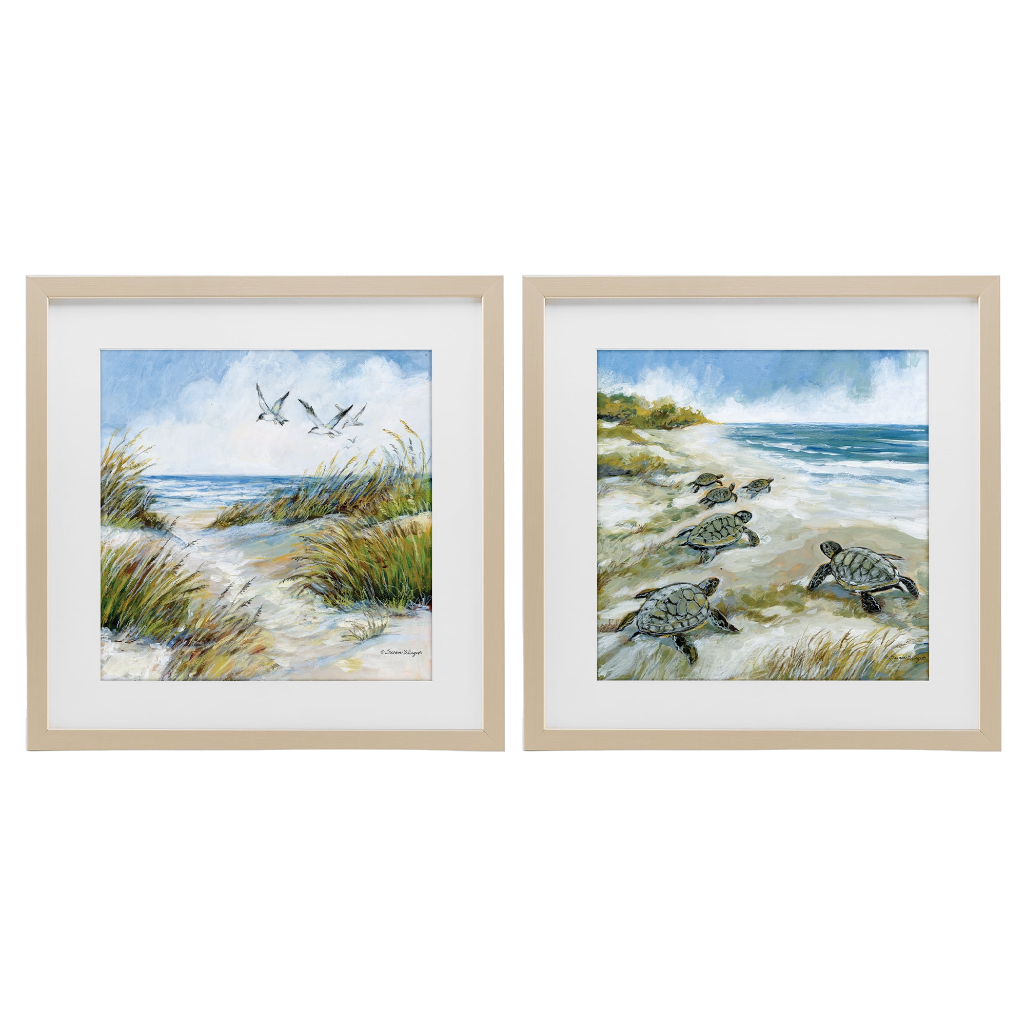 Stupell Industries Beach Creatures on Dunes 2 Piece Birch Framed Print Under Glass Set, design by Susan Winget