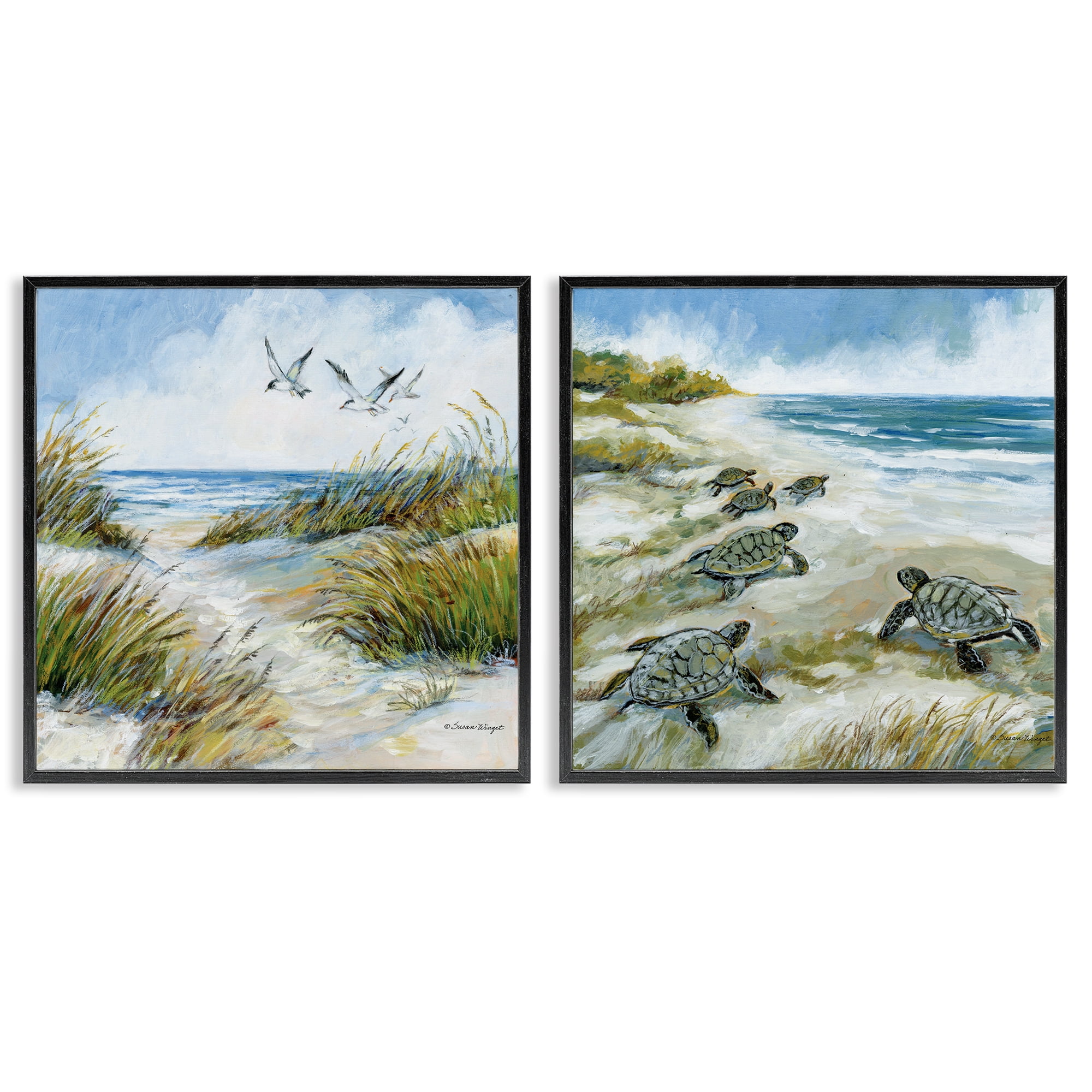 Stupell Industries Beach Creatures on Dunes 2 Piece Black Framed Giclee Art Set, design by Susan Winget