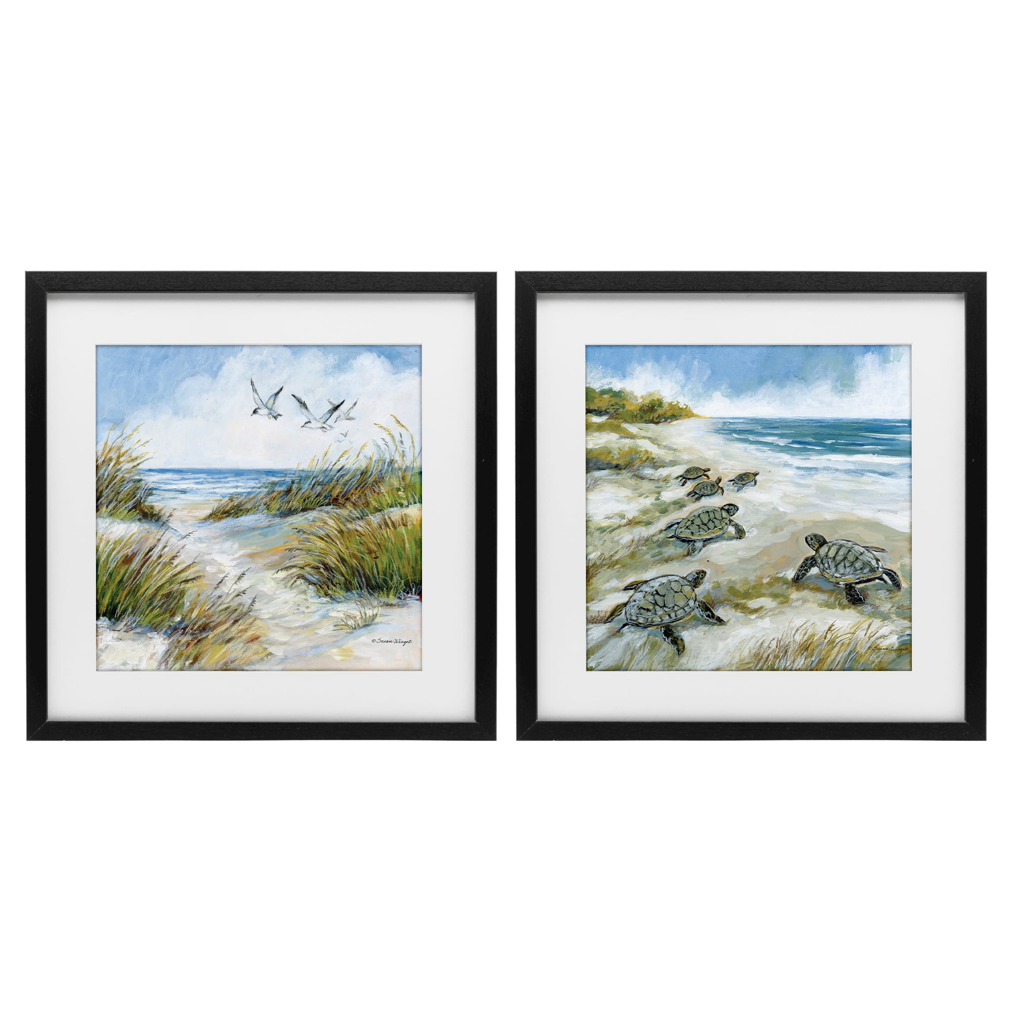 Stupell Industries Beach Creatures on Dunes 2 Piece Black Framed Print Under Glass Set, design by Susan Winget