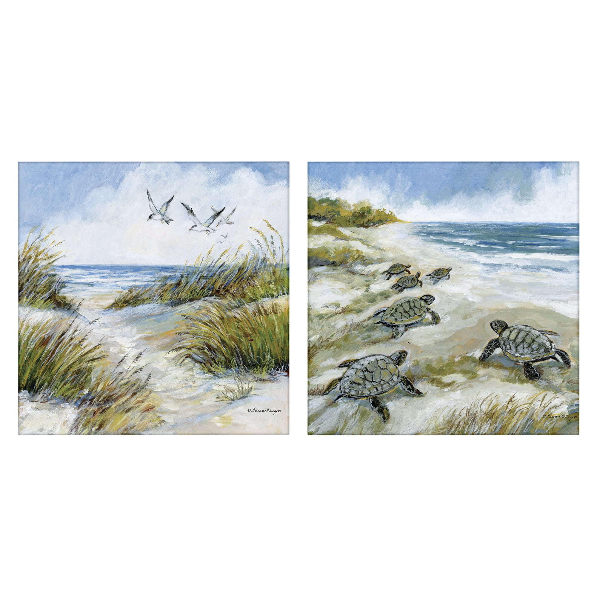 Stupell Industries Beach Creatures on Dunes 2 Piece Canvas Wall Art Set, design by Susan Winget