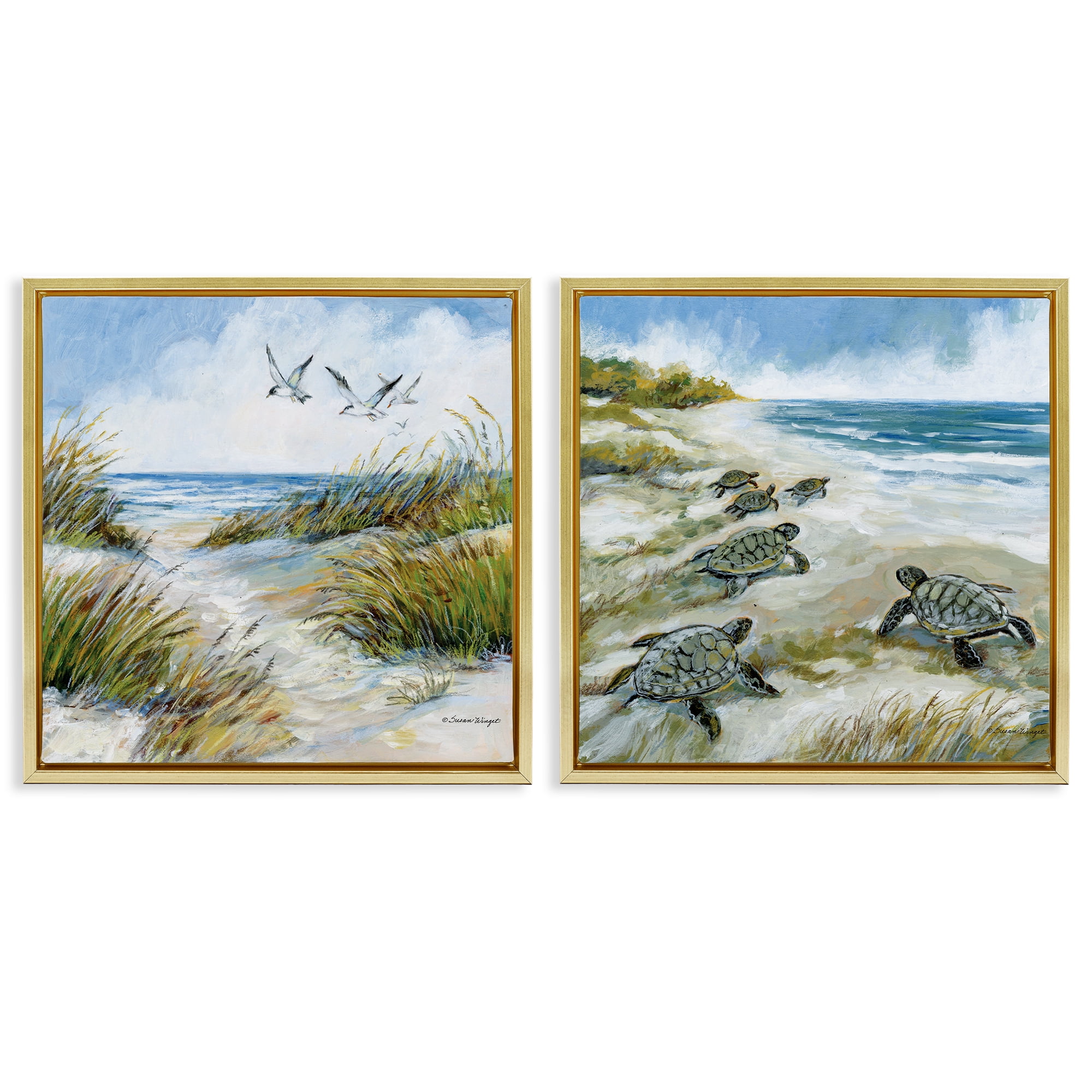 Stupell Industries Beach Creatures on Dunes 2 Piece Gold Framed Floater Canvas Set, design by Susan Winget
