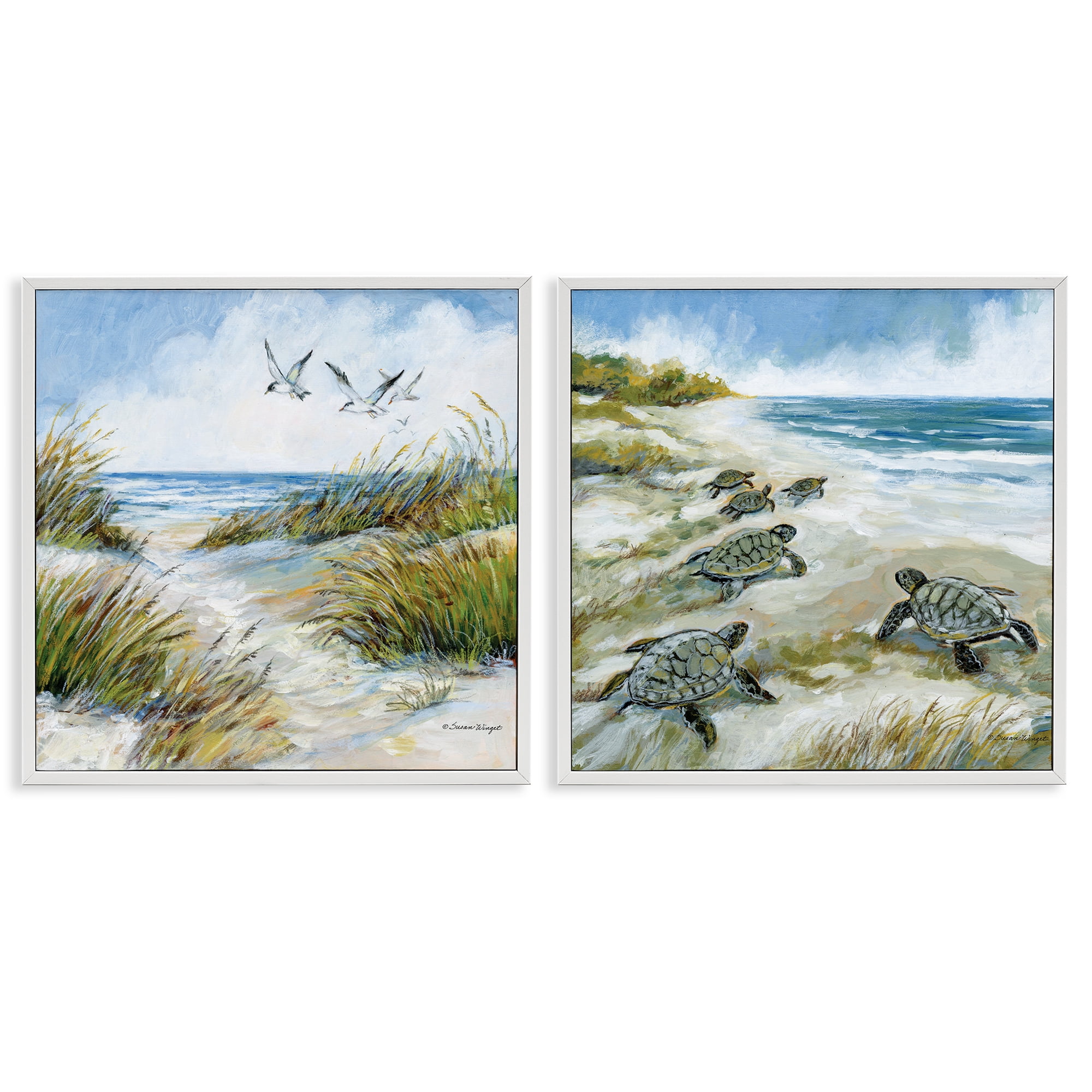 Stupell Industries Beach Creatures on Dunes 2 Piece White Framed Giclee Art Set, design by Susan Winget