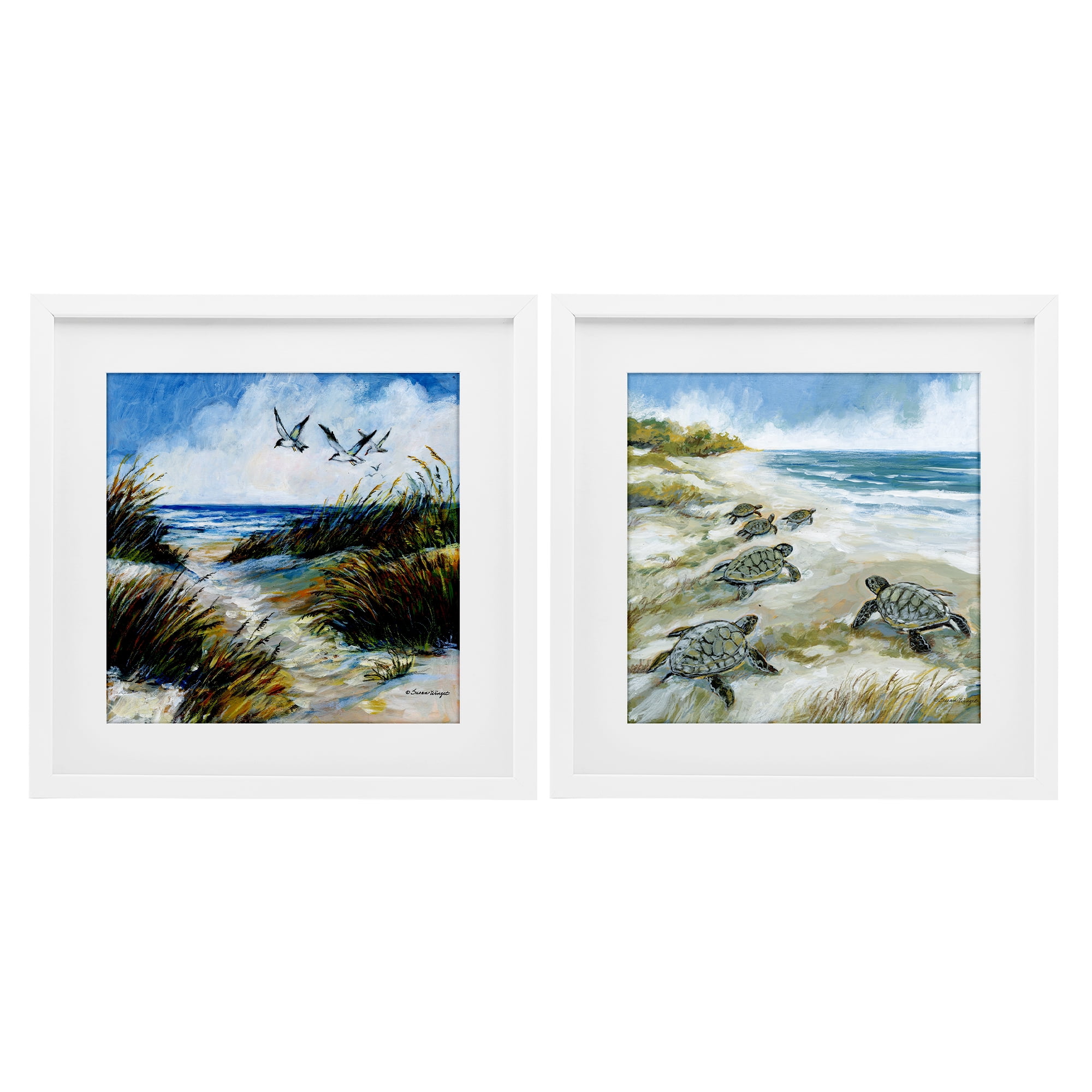 Stupell Industries Beach Creatures on Dunes 2 Piece White Framed Print Under Glass Set, design by Susan Winget