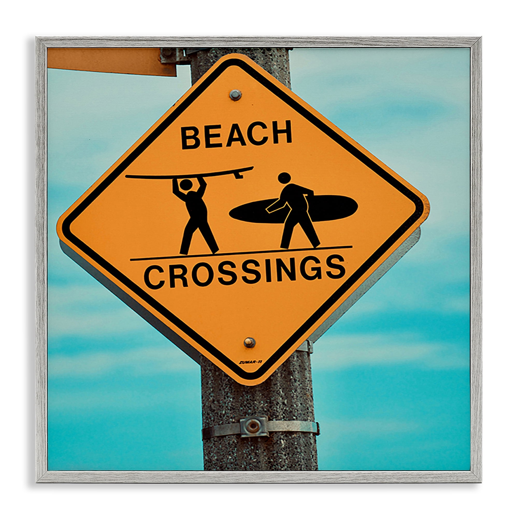 Stupell Industries Beach Crossing Sign Nautical & Beach Photography Gray Framed Art Print Wall Art, 24 x 24