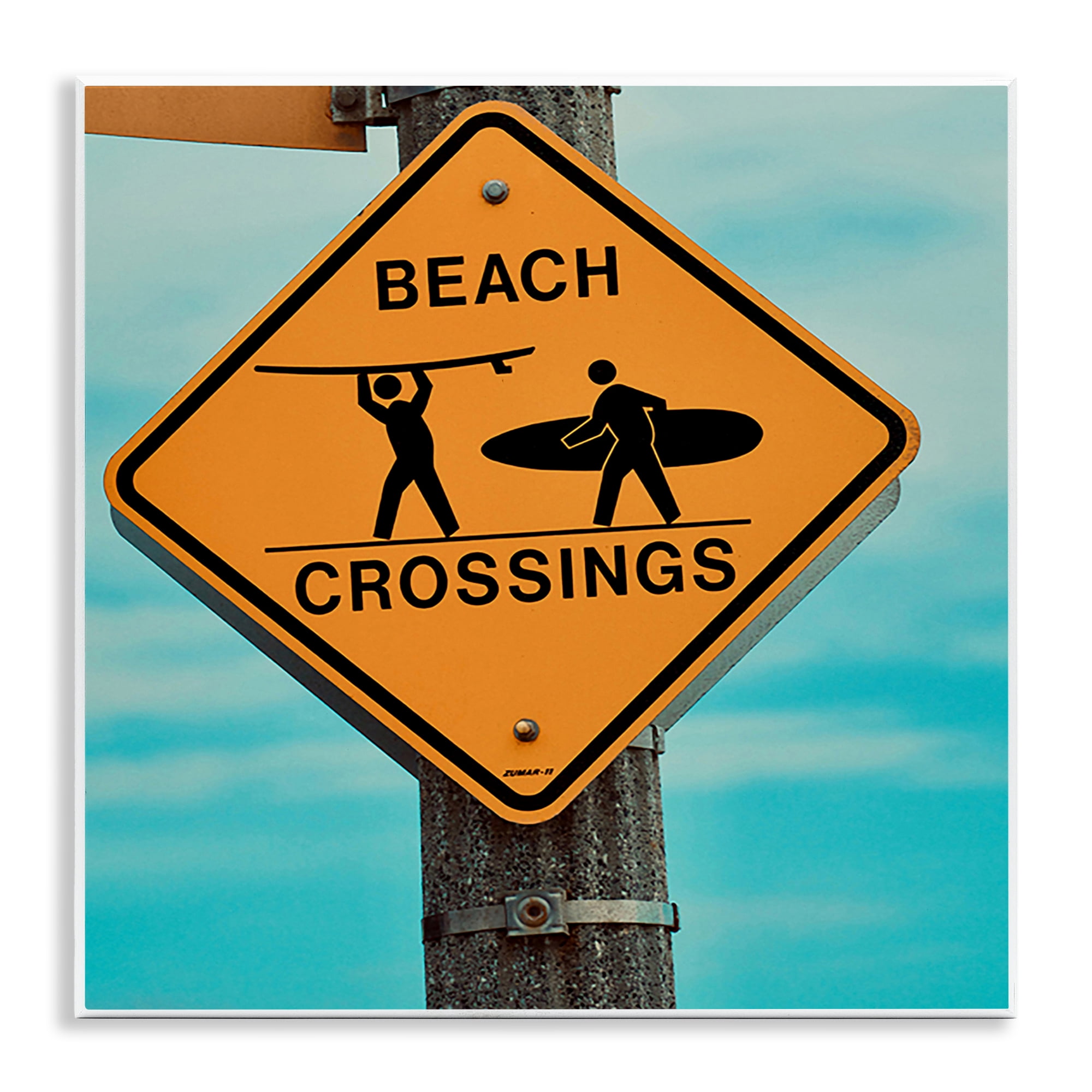 Stupell Industries Beach Crossing Sign Nautical & Beach Photography Unframed Art Print Wall Art, 12 x 12