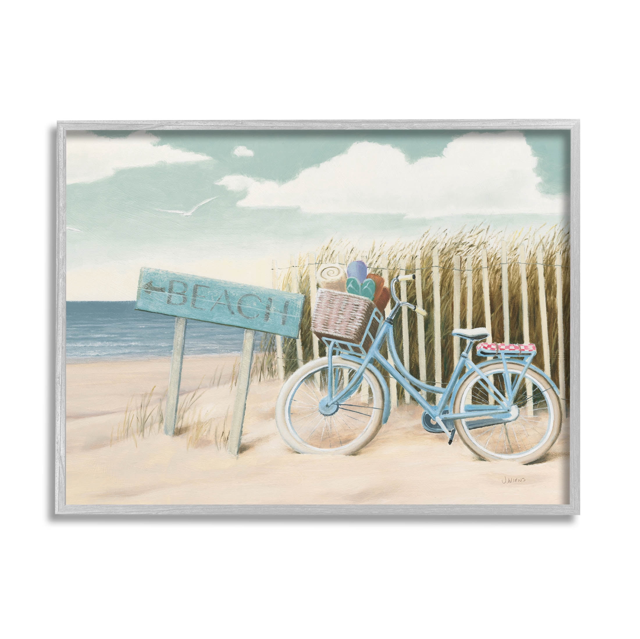 Stupell Industries Beach Cruiser Blue Bicycle Boast Graphic Art Gray Framed Art Print Wall Art, Design by James Wiens