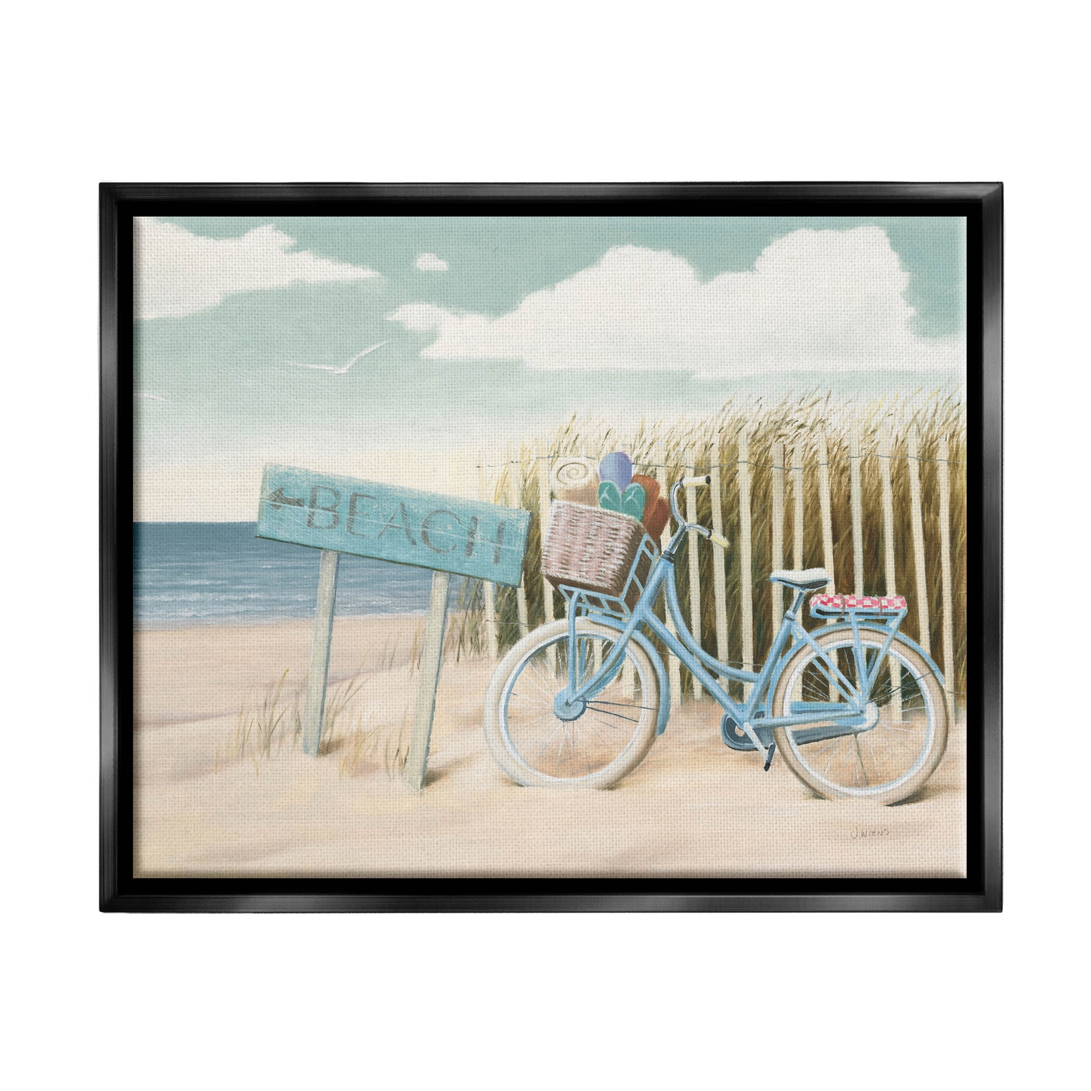 Stupell Industries Beach Cruiser Blue Bicycle Boast Graphic Art Jet Black Floating Framed Canvas Print Wall Art, Design by James Wiens