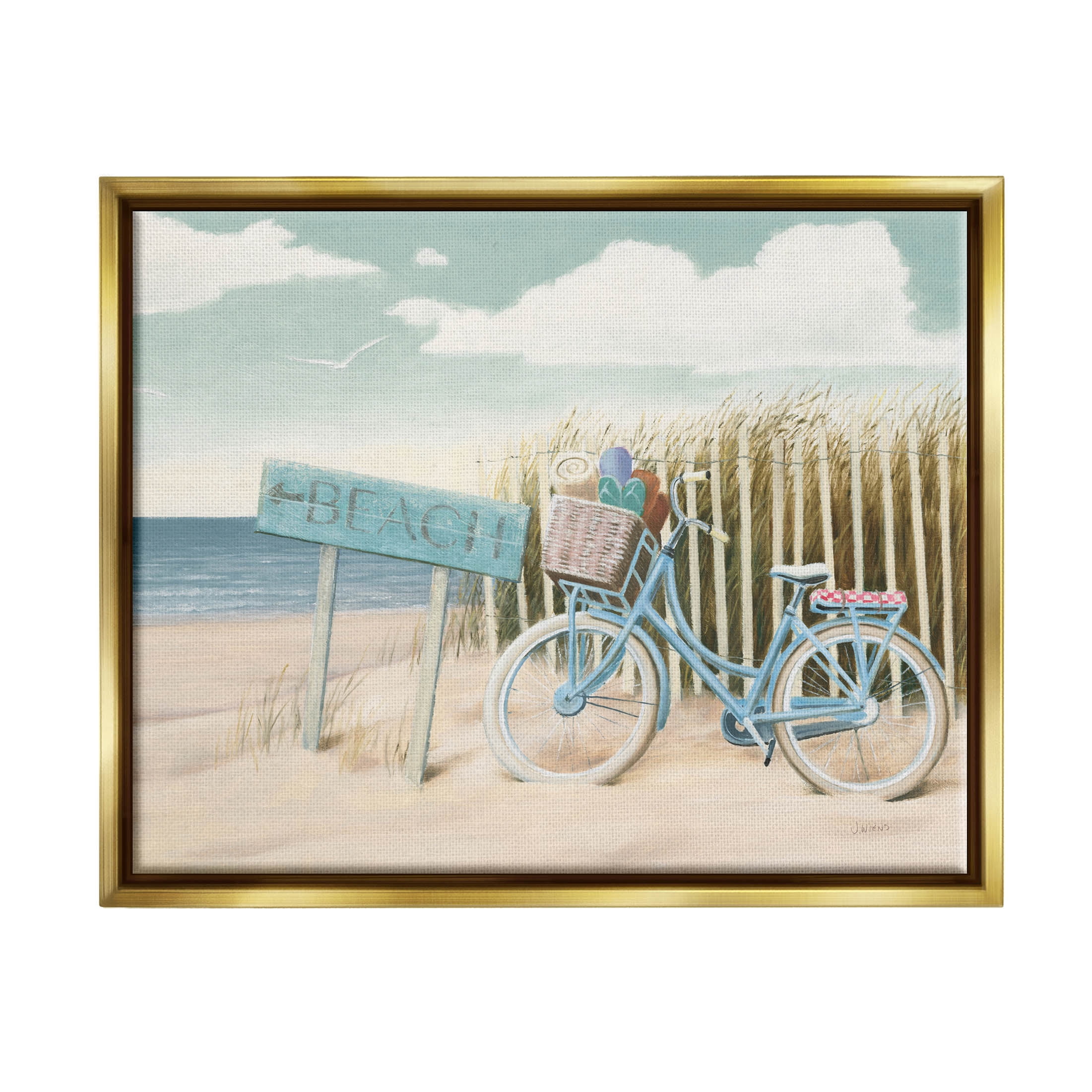 Stupell Industries Beach Cruiser Blue Bicycle Boast Graphic Art Metallic Gold Floating Framed Canvas Print Wall Art, Design by James Wiens
