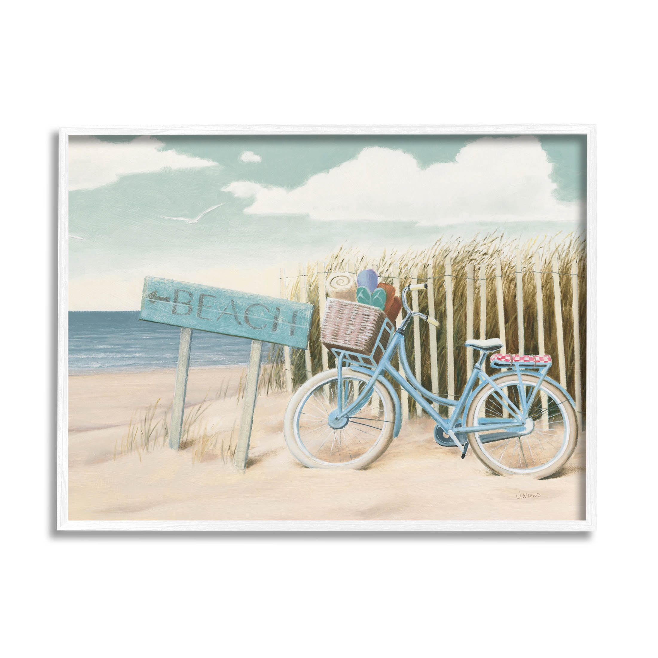 Stupell Industries Beach Cruiser Blue Bicycle Boast Graphic Art White Framed Art Print Wall Art, Design by James Wiens