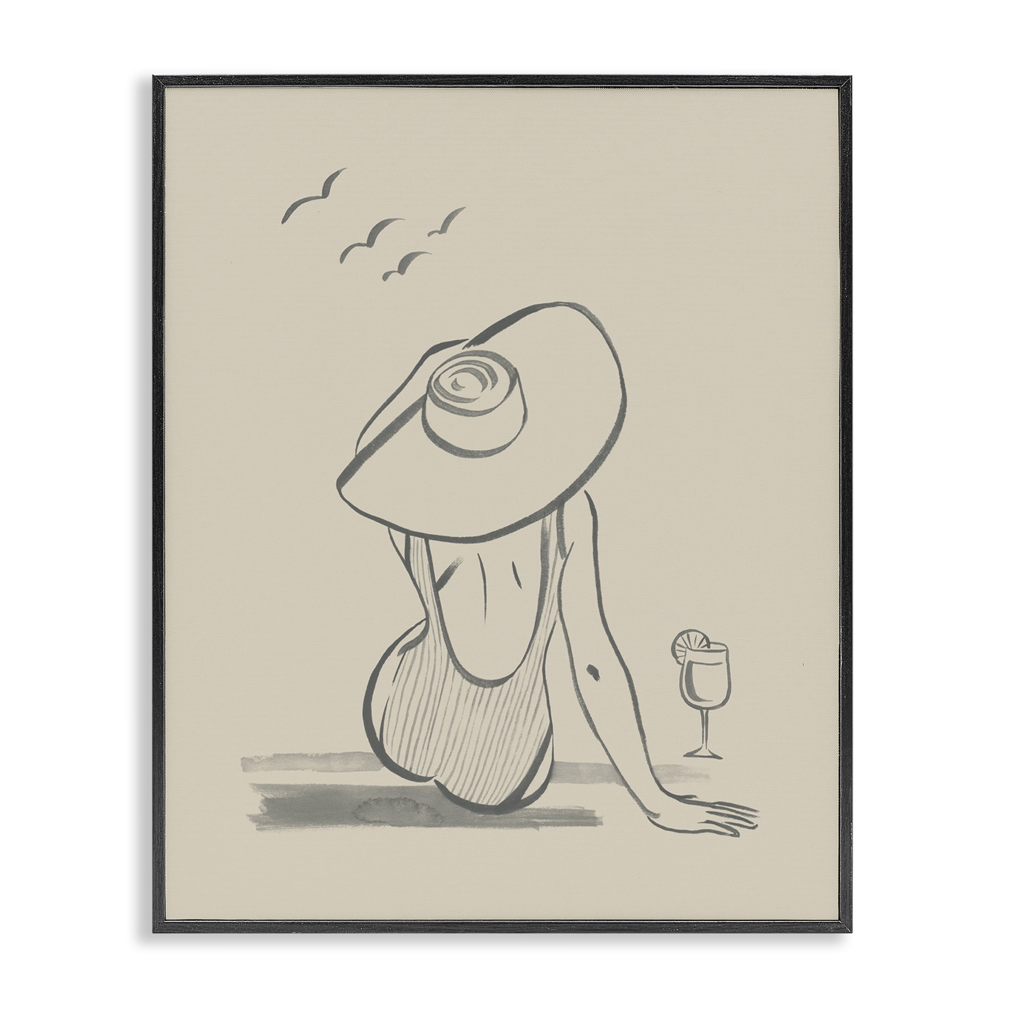 Stupell Industries Beach Day Drawing Novelty Drawing Black Framed Art Print Wall Art, 24 x 30