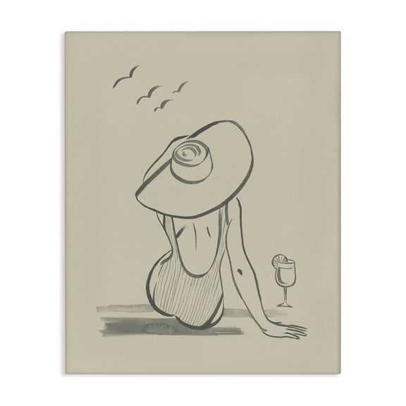 Stupell Industries Beach Day Drawing Novelty Drawing Gallery Wrapped Canvas Art Print Wall Art, 16 x 20