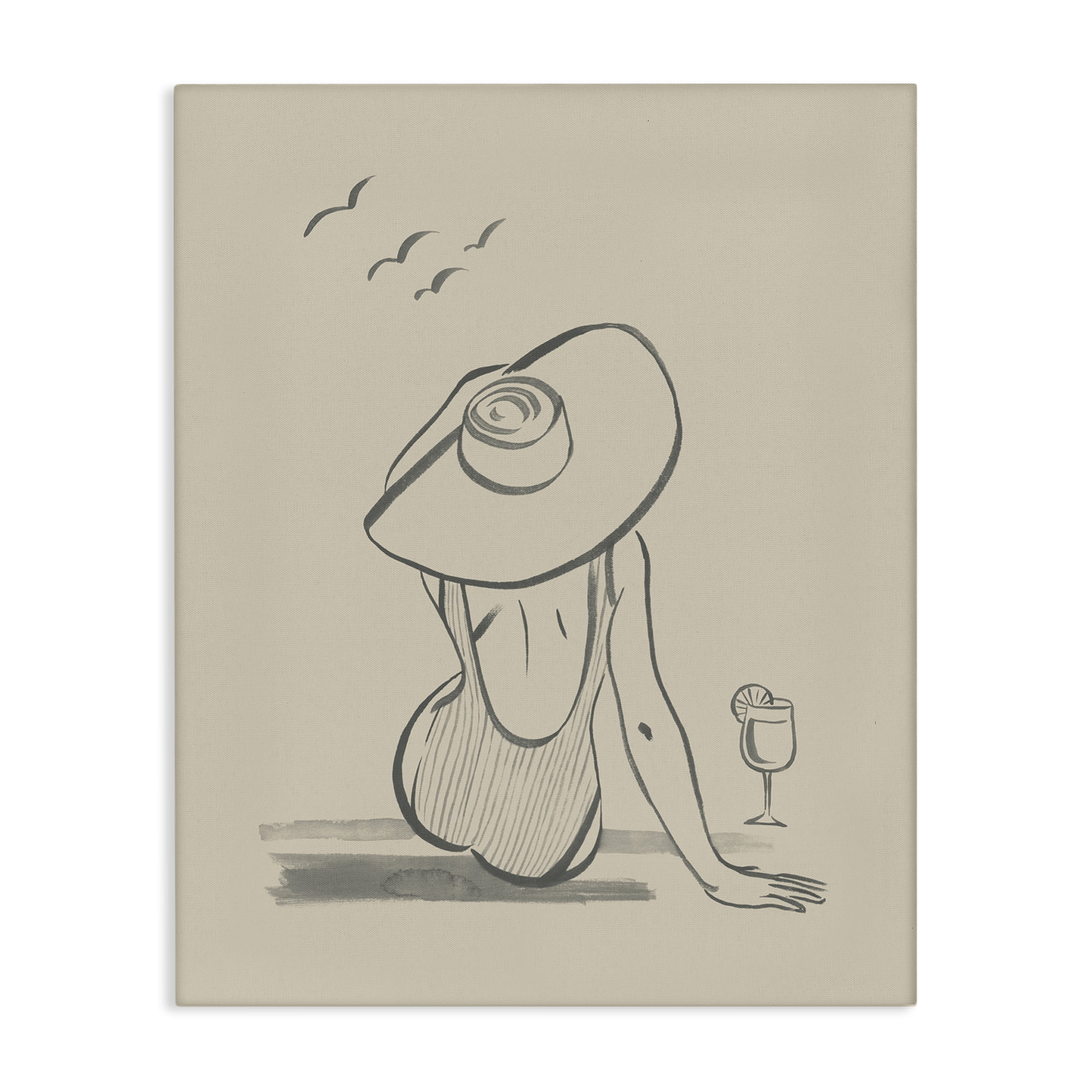 Stupell Industries Beach Day Drawing Novelty Drawing Gallery Wrapped Canvas Art Print Wall Art, 36 x 48