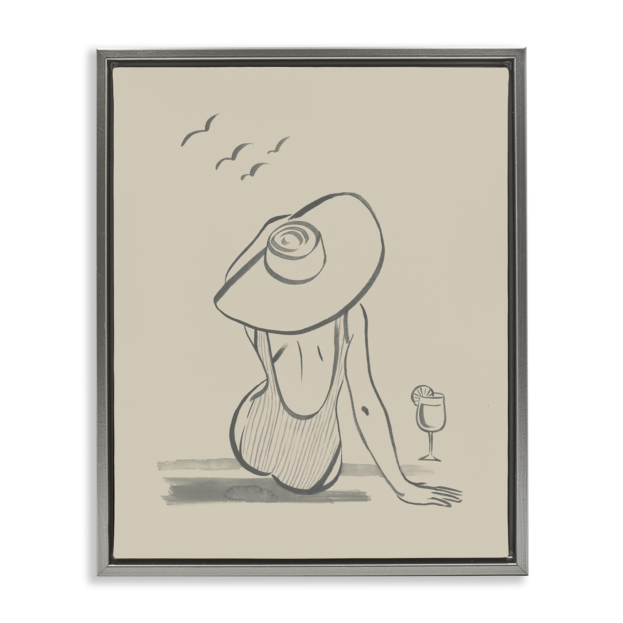 Stupell Industries Beach Day Drawing Novelty Drawing Gray Floater Framed Canvas Art Print Wall Art, 25 x 31