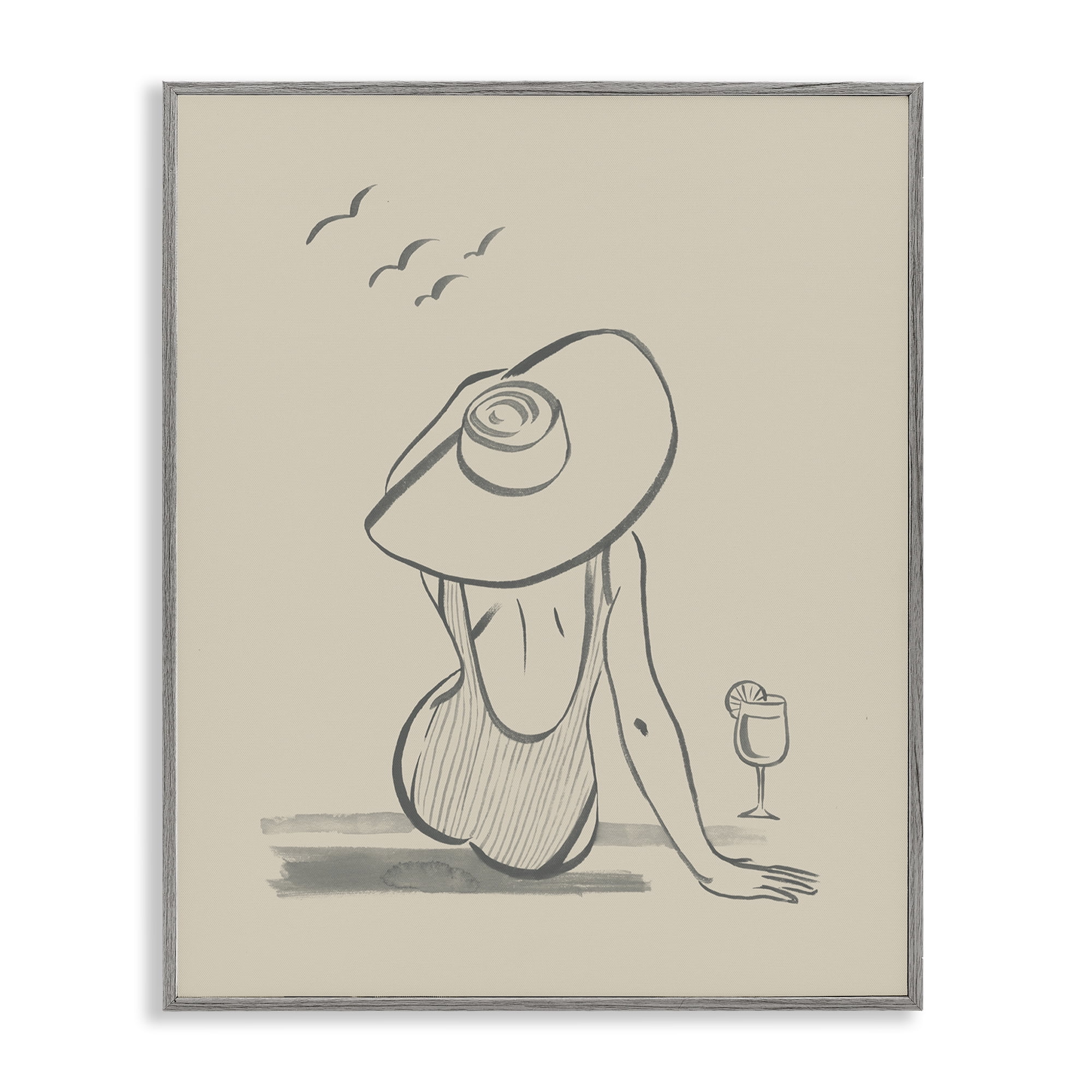 Stupell Industries Beach Day Drawing Novelty Drawing Gray Framed Art Print Wall Art, 11 x 14