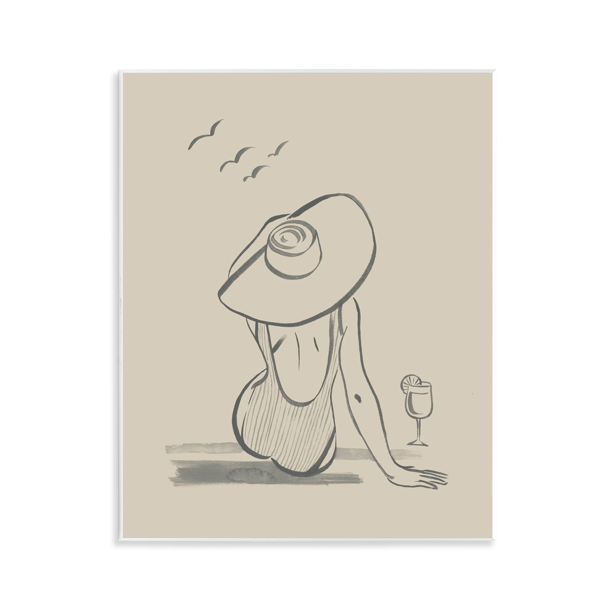 Stupell Industries Beach Day Drawing Novelty Drawing Unframed Art Print Wall Art, 11 x 14
