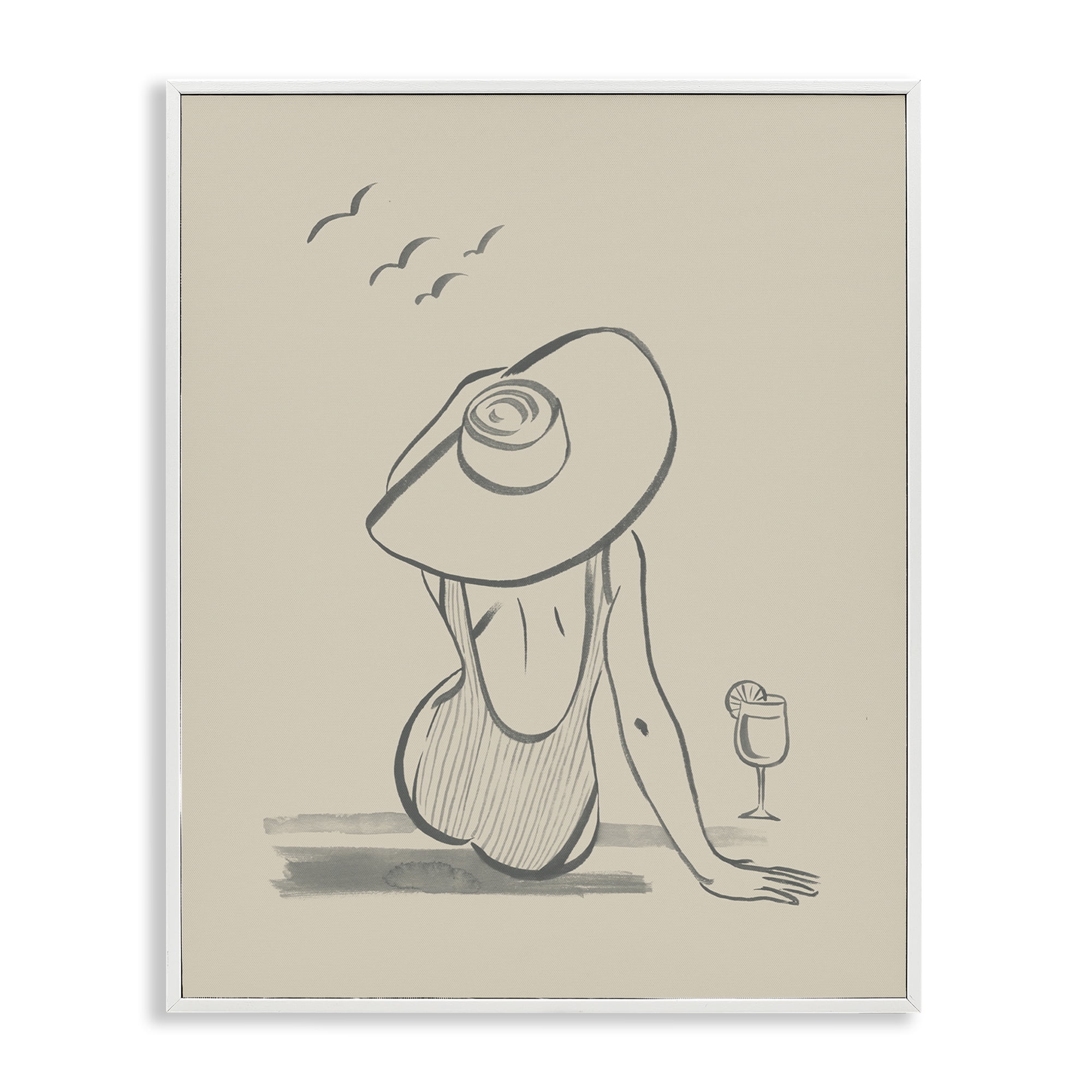 Stupell Industries Beach Day Drawing Novelty Drawing White Framed Art Print Wall Art, 11 x 14