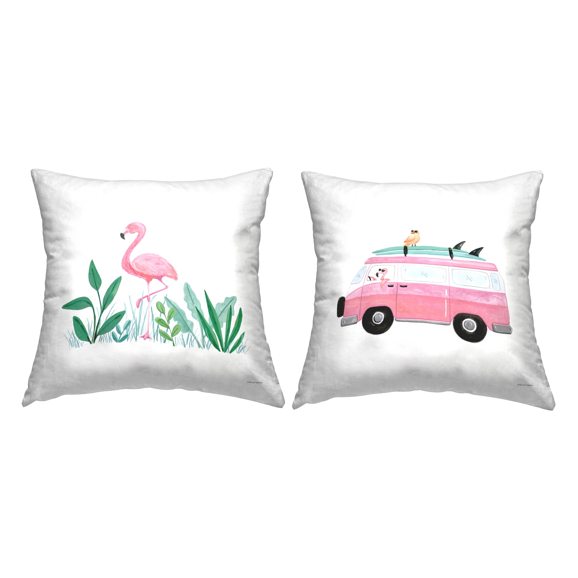 Stupell Industries Beach Day Flamingos Decorative Printed Throw Pillow Design by Rachel Nieman.