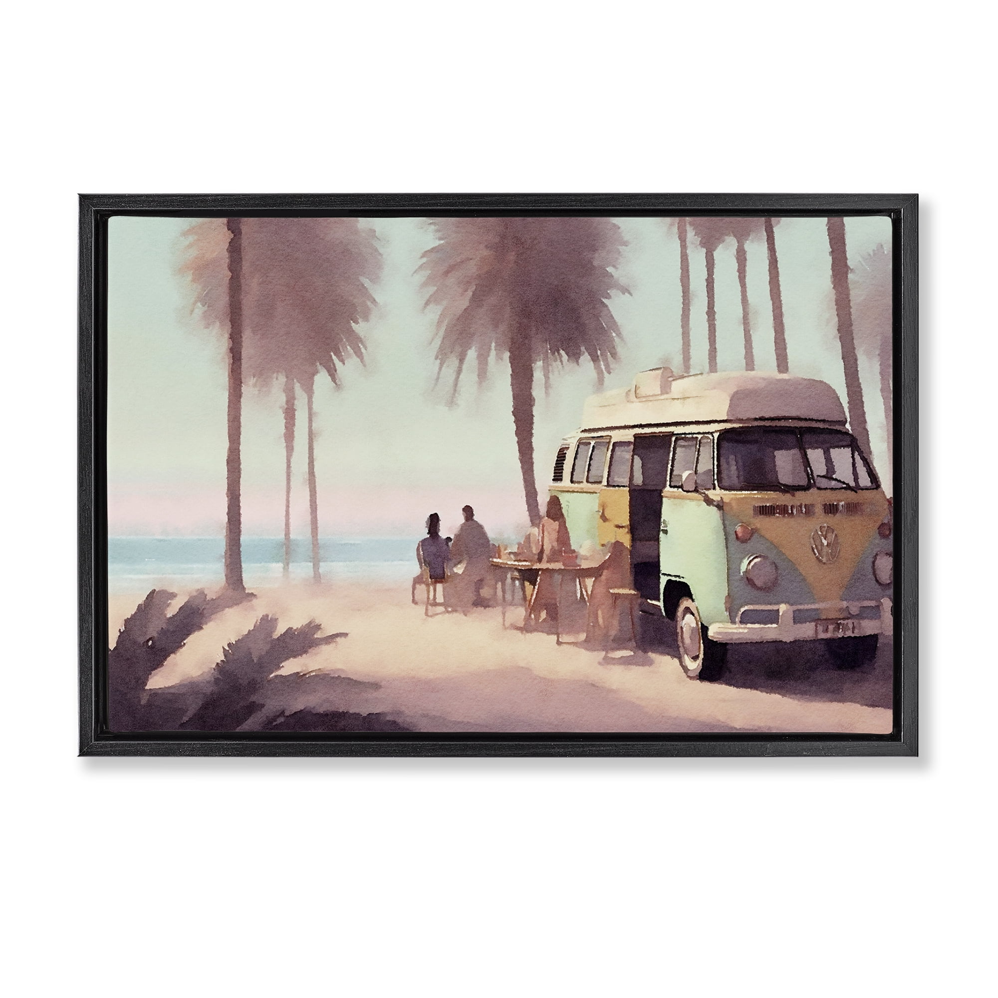 Stupell Industries Beach Day Hangout Nautical & Beach Painting Black Floater Framed Canvas Art Print Wall Art, 31 x 21
