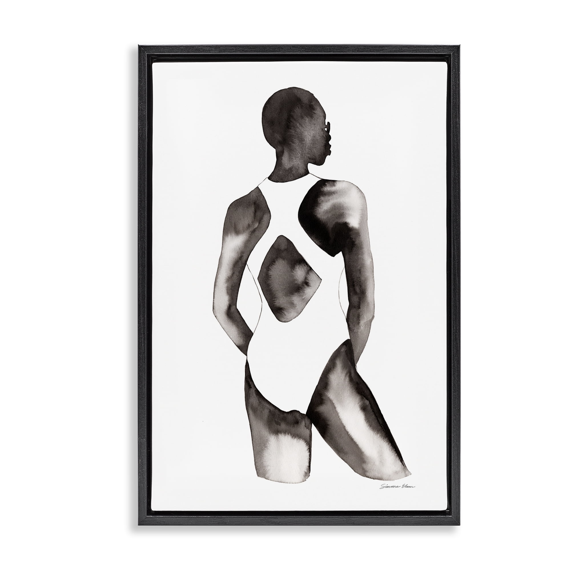 Stupell Industries Beach Day Swimsuit Silhouette Black Framed Floater Canvas Wall Art, design by Simone Elum