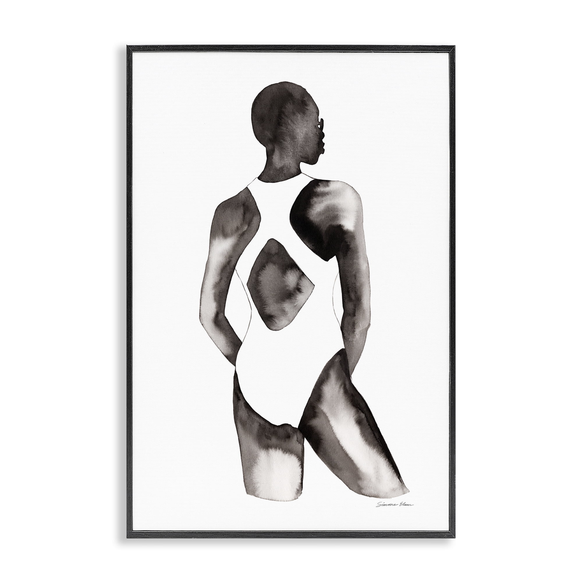 Stupell Industries Beach Day Swimsuit Silhouette Black Framed Giclee Art, design by Simone Elum