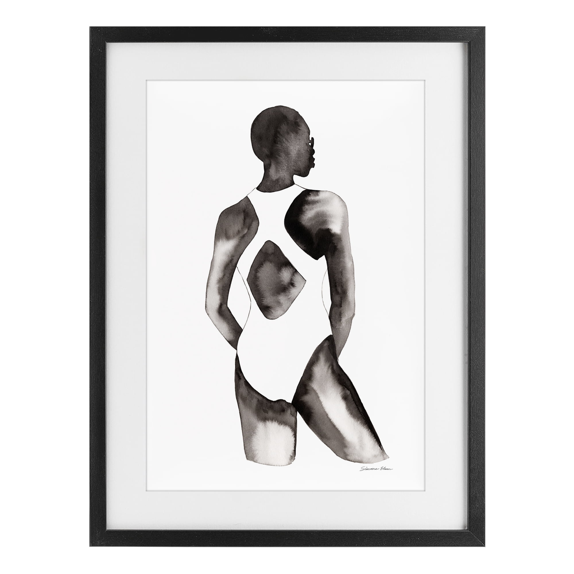 Stupell Industries Beach Day Swimsuit Silhouette Black Framed Print Under Glass, design by Simone Elum