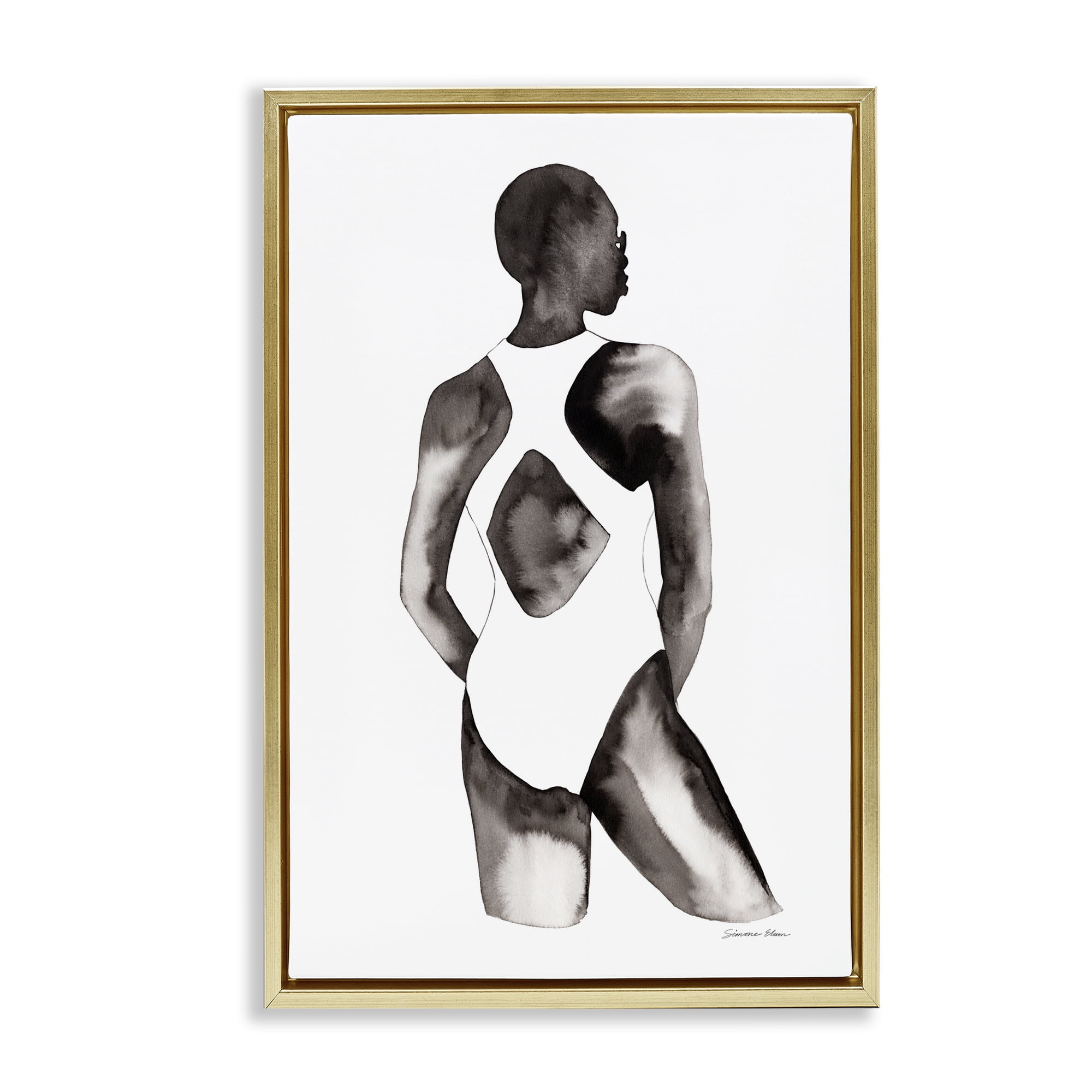 Stupell Industries Beach Day Swimsuit Silhouette Gold Framed Floater Canvas Wall Art, design by Simone Elum