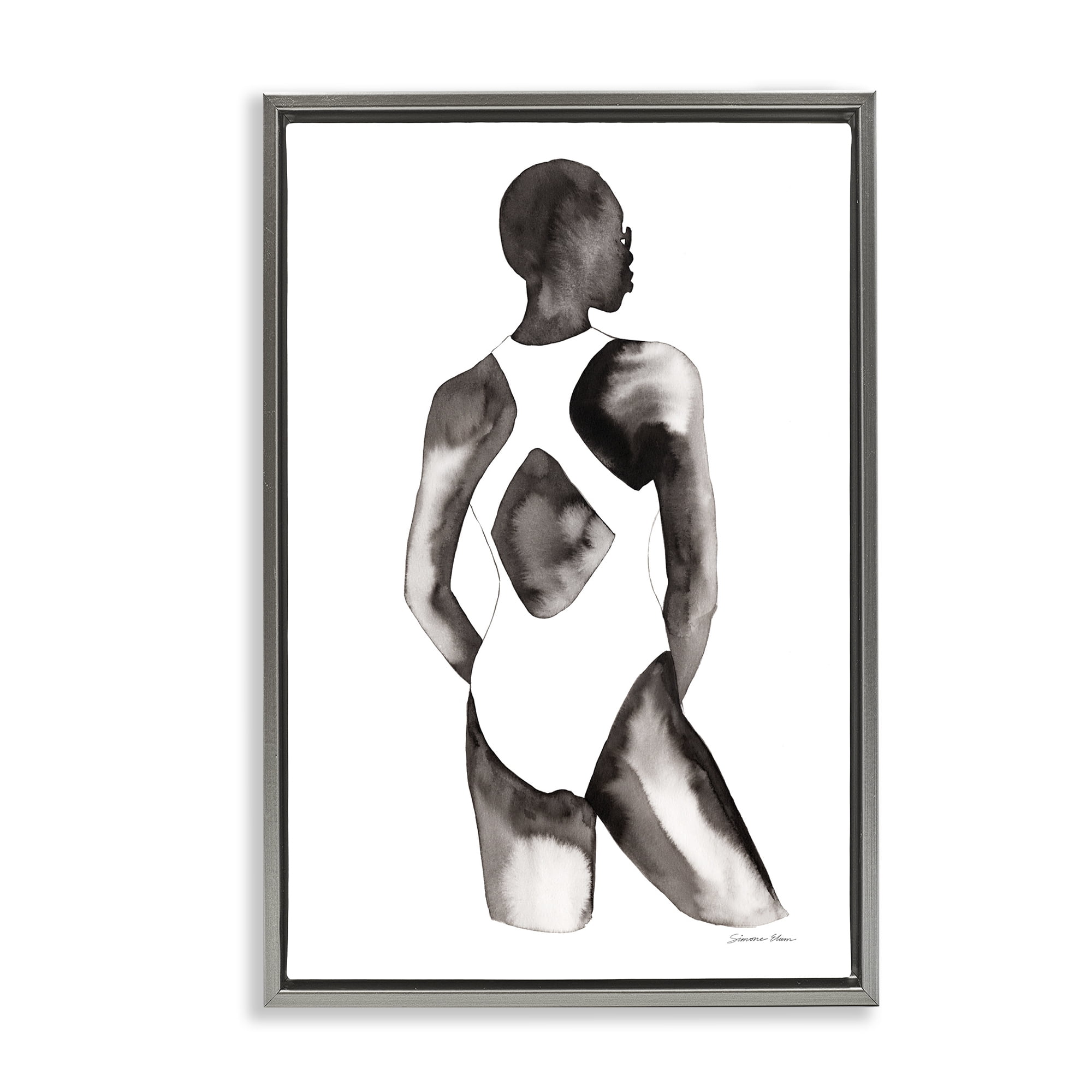 Stupell Industries Beach Day Swimsuit Silhouette Gray Framed Floater Canvas Wall Art, design by Simone Elum