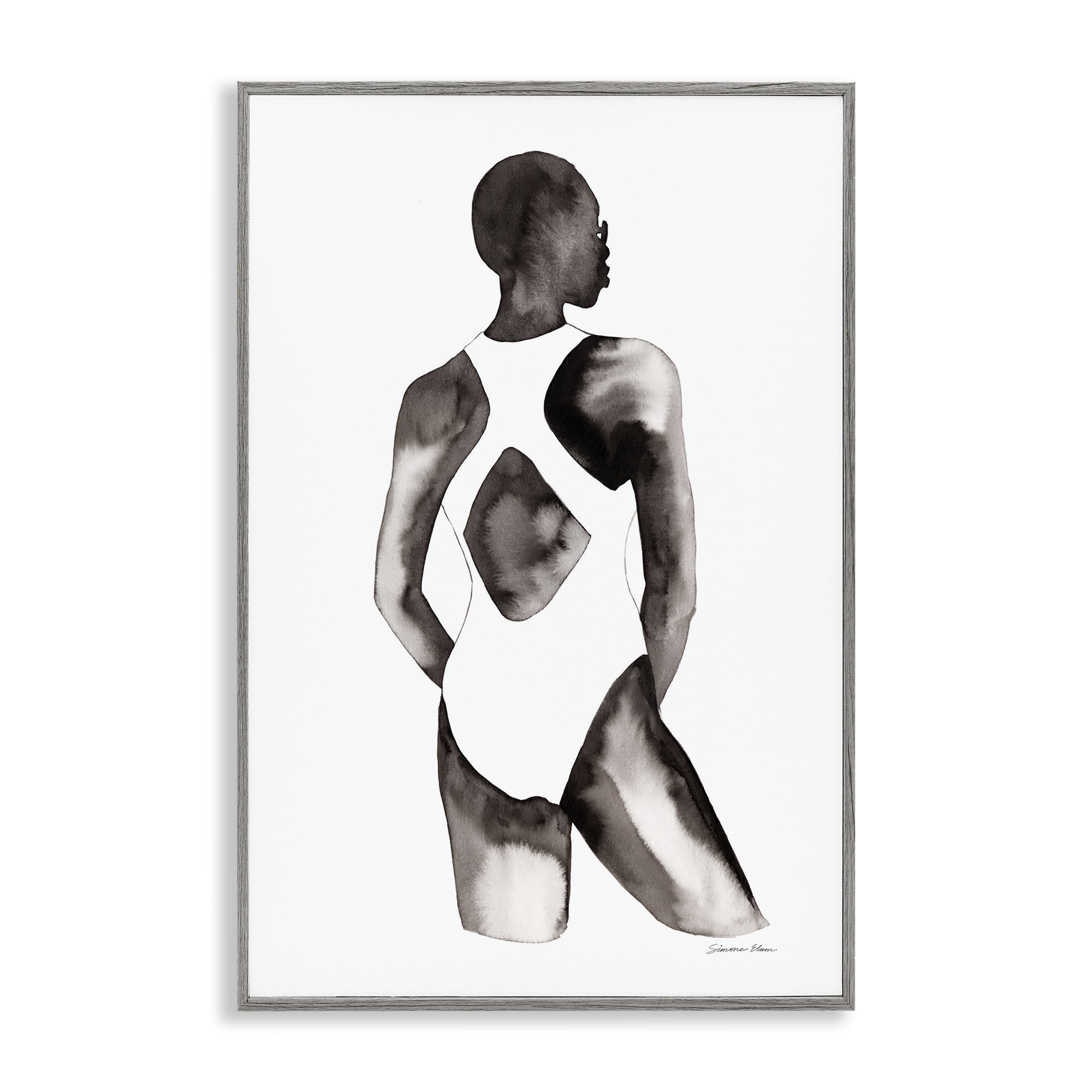 Stupell Industries Beach Day Swimsuit Silhouette Gray Framed Giclee Art, design by Simone Elum