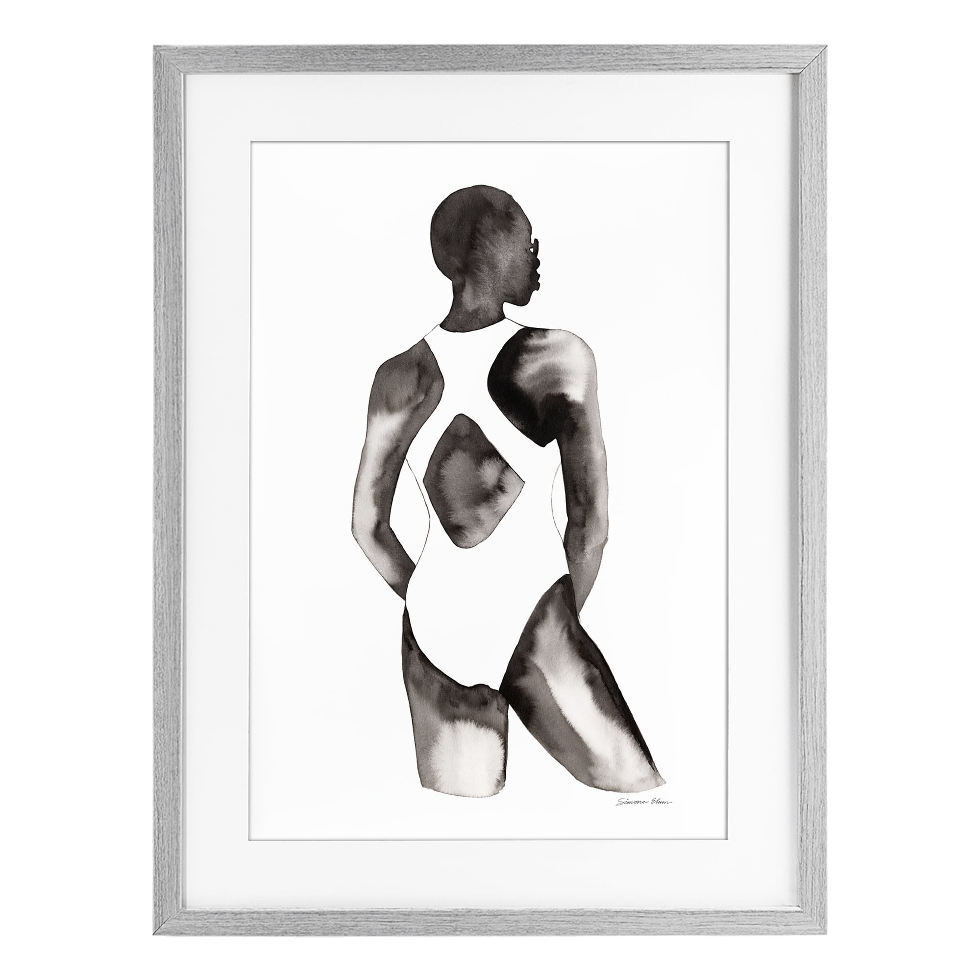 Stupell Industries Beach Day Swimsuit Silhouette Gray Framed Print Under Glass, design by Simone Elum