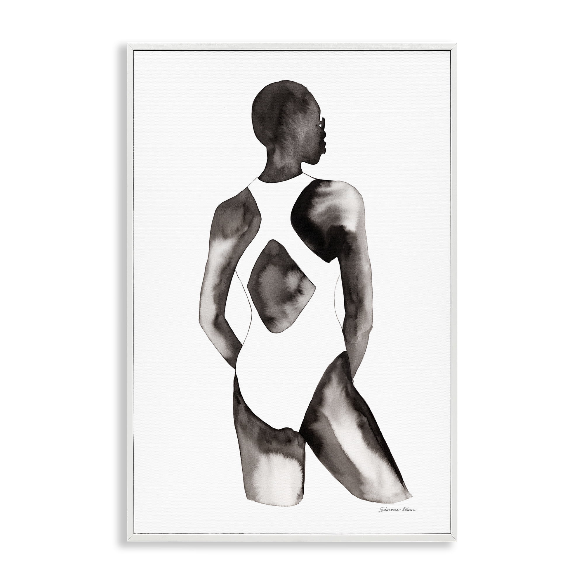 Stupell Industries Beach Day Swimsuit Silhouette White Framed Giclee Art, design by Simone Elum