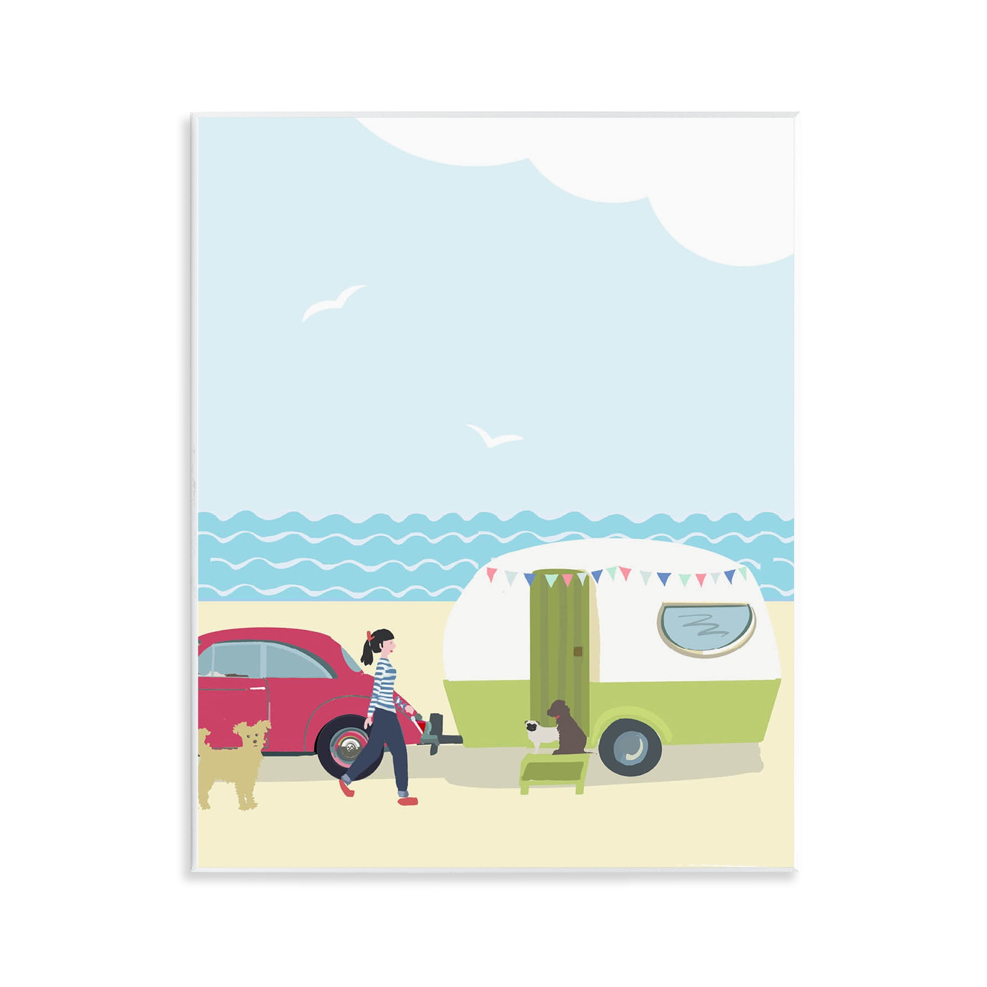 Stupell Industries Beach Day with Dogs Nautical & Beach Painting Unframed Art Print Wall Art, 11 x 14