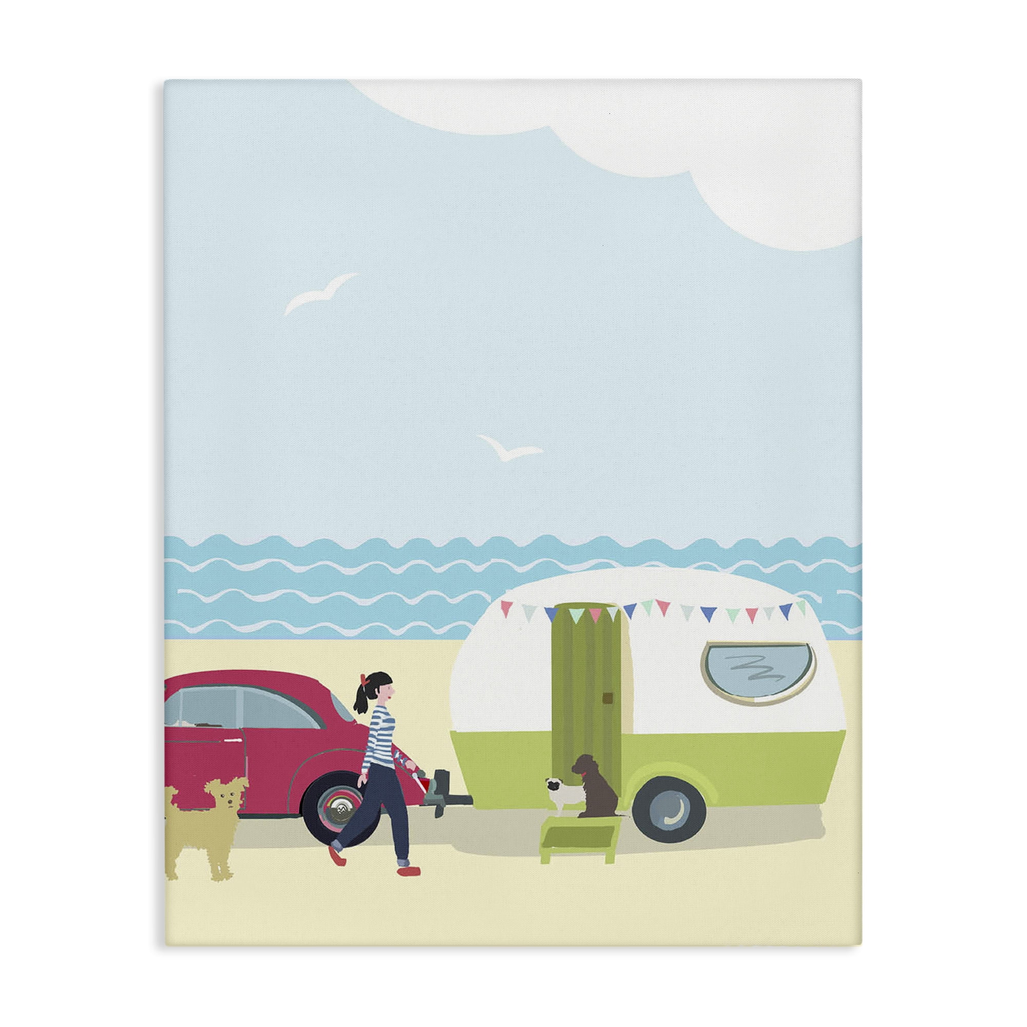 Stupell Industries Beach Day with Dogs Nautical & Beach Painting Wrapped Canvas Art Print Wall Art, 36 x 48