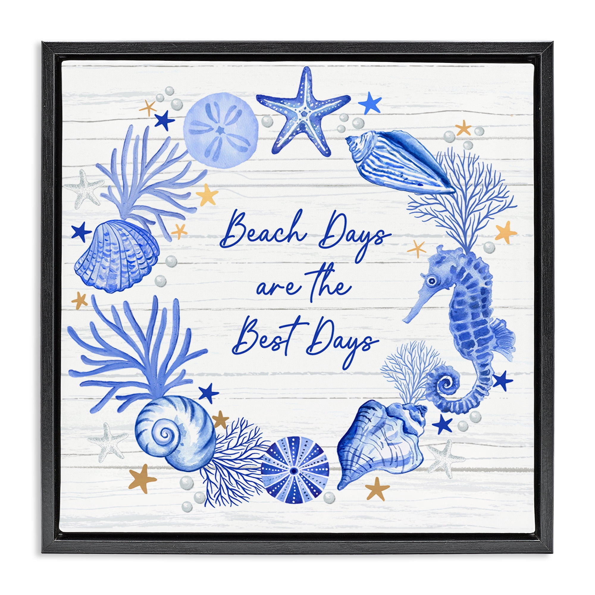 Stupell Industries Beach Days Best Wreath Nautical & Beach Painting Black Floater Framed Canvas Art Print Wall Art, 18 x 18