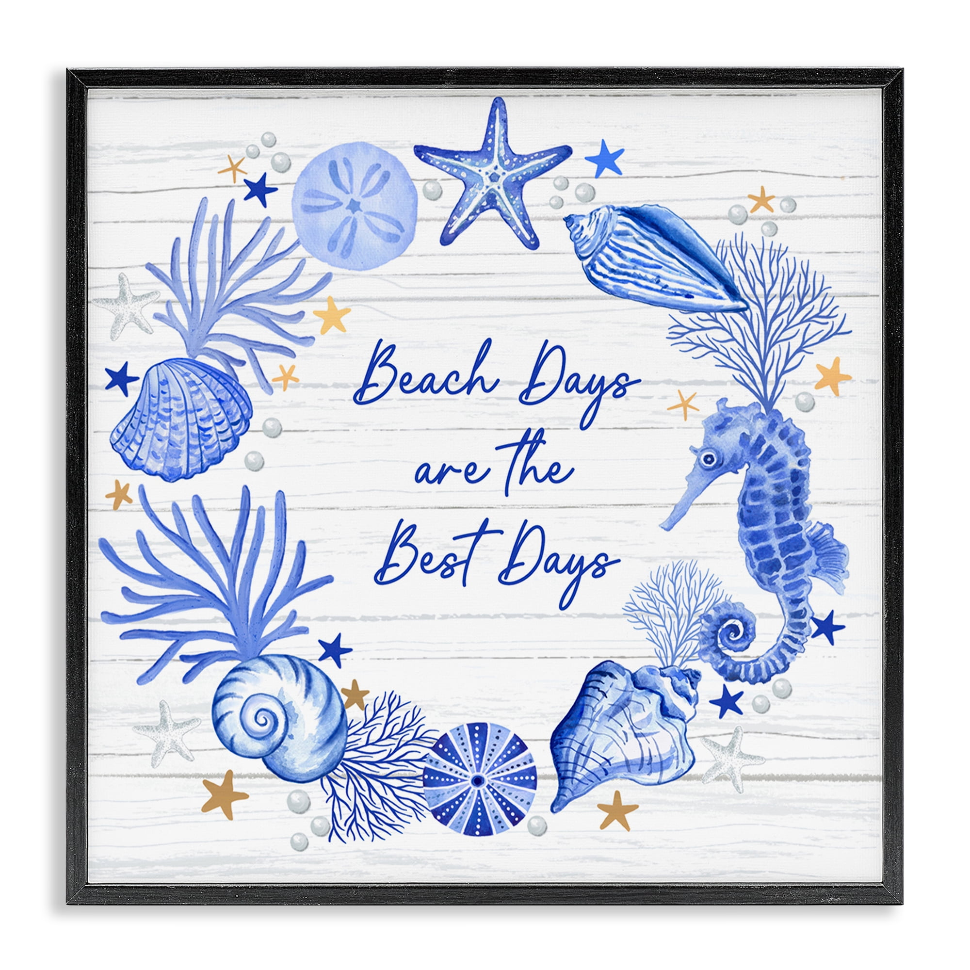Stupell Industries Beach Days Best Wreath Nautical & Beach Painting Black Framed Art Print Wall Art, 17 x 17