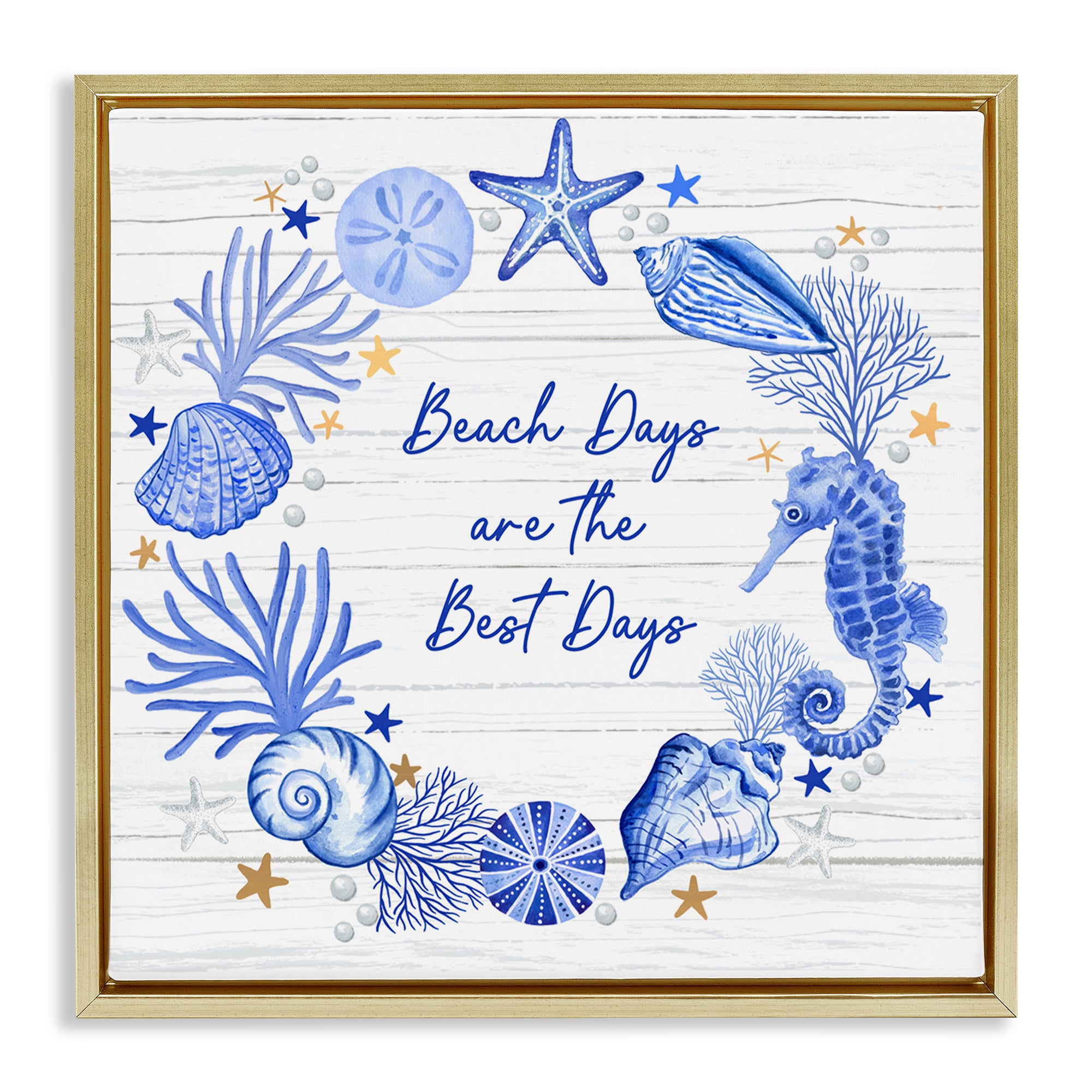 Stupell Industries Beach Days Best Wreath Nautical & Beach Painting Gold Floater Framed Canvas Art Print Wall Art, 18 x 18