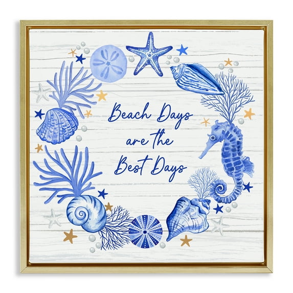 Stupell Industries Beach Days Best Wreath Nautical & Beach Painting Gold Floater Framed Canvas Art Print Wall Art, 25 x 25