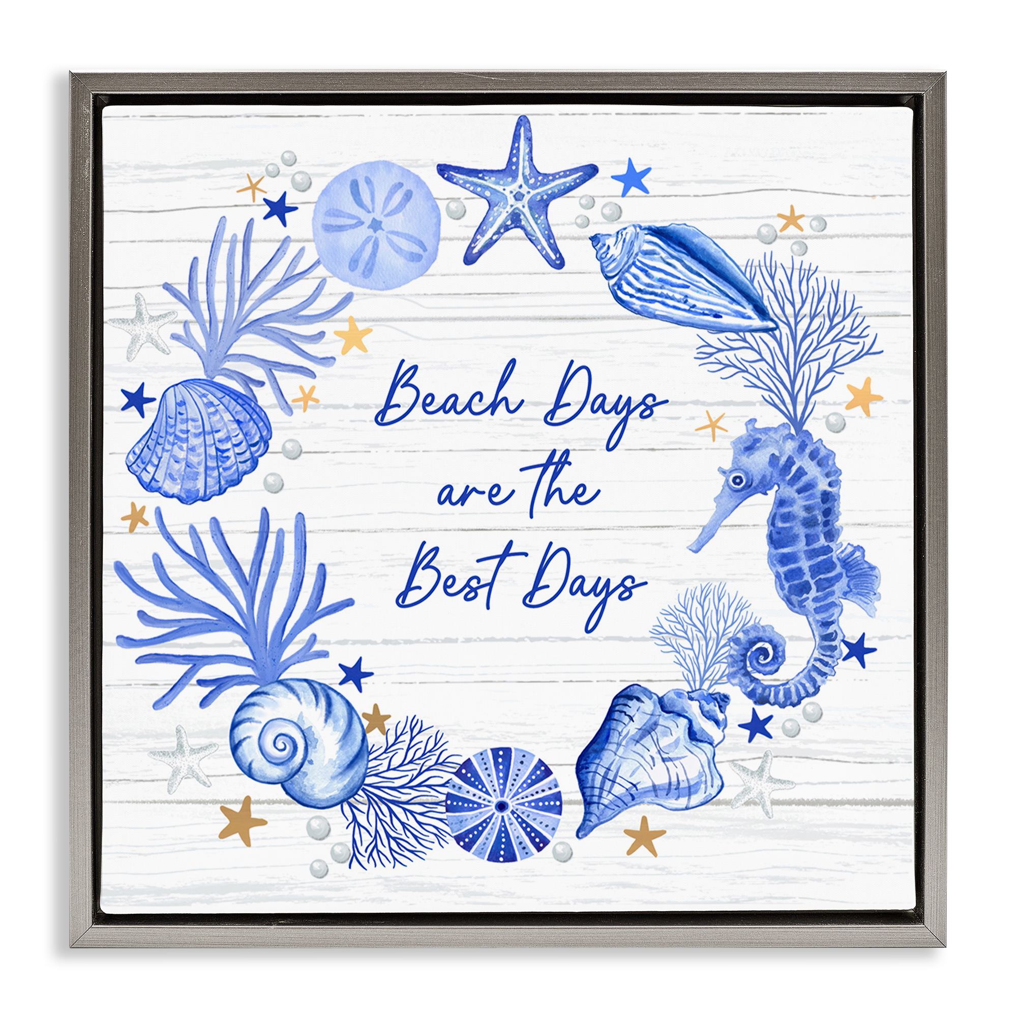 Stupell Industries Beach Days Best Wreath Nautical & Beach Painting Gray Floater Framed Canvas Art Print Wall Art, 18 x 18