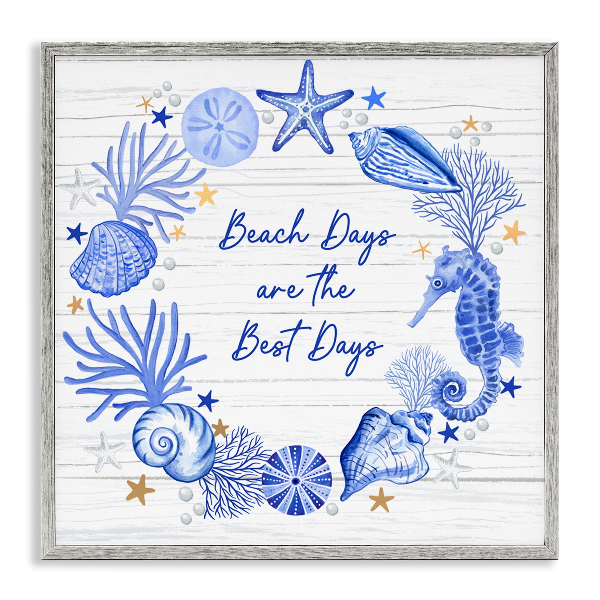 Stupell Industries Beach Days Best Wreath Nautical & Beach Painting Gray Framed Art Print Wall Art, 17 x 17