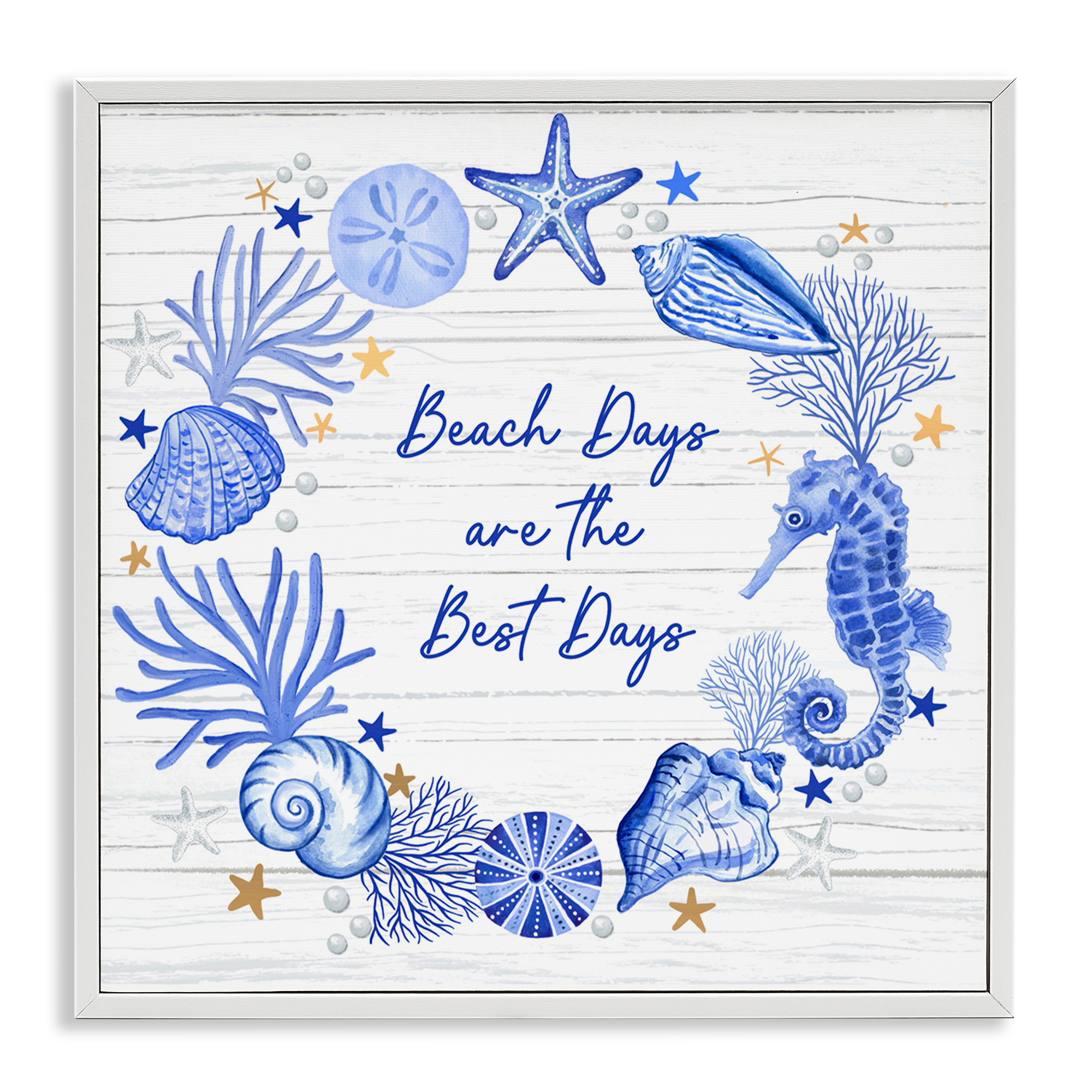 Stupell Industries Beach Days Best Wreath Nautical & Beach Painting White Framed Art Print Wall Art, 12 x 12