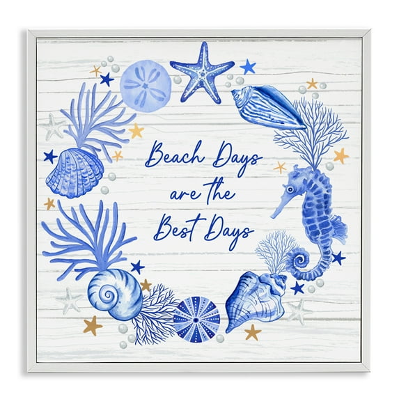 Stupell Industries Beach Days Best Wreath Nautical & Beach Painting White Framed Art Print Wall Art, 12 x 12