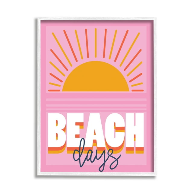 Stupell Industries Beach Days Quote Rising Sun Ray Horizon Pink, 16 x 20, Designed by Angela Nickeas