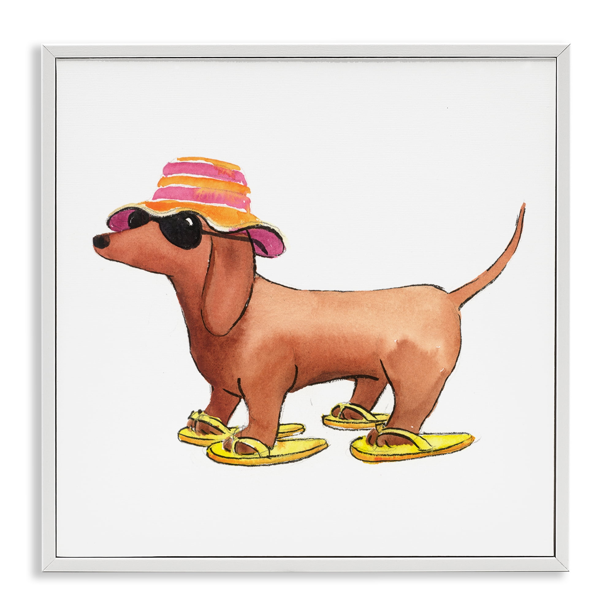 Stupell Industries Beach Dog Flip Flops Animals Painting White Framed Art Print Wall Art, 17 x 17