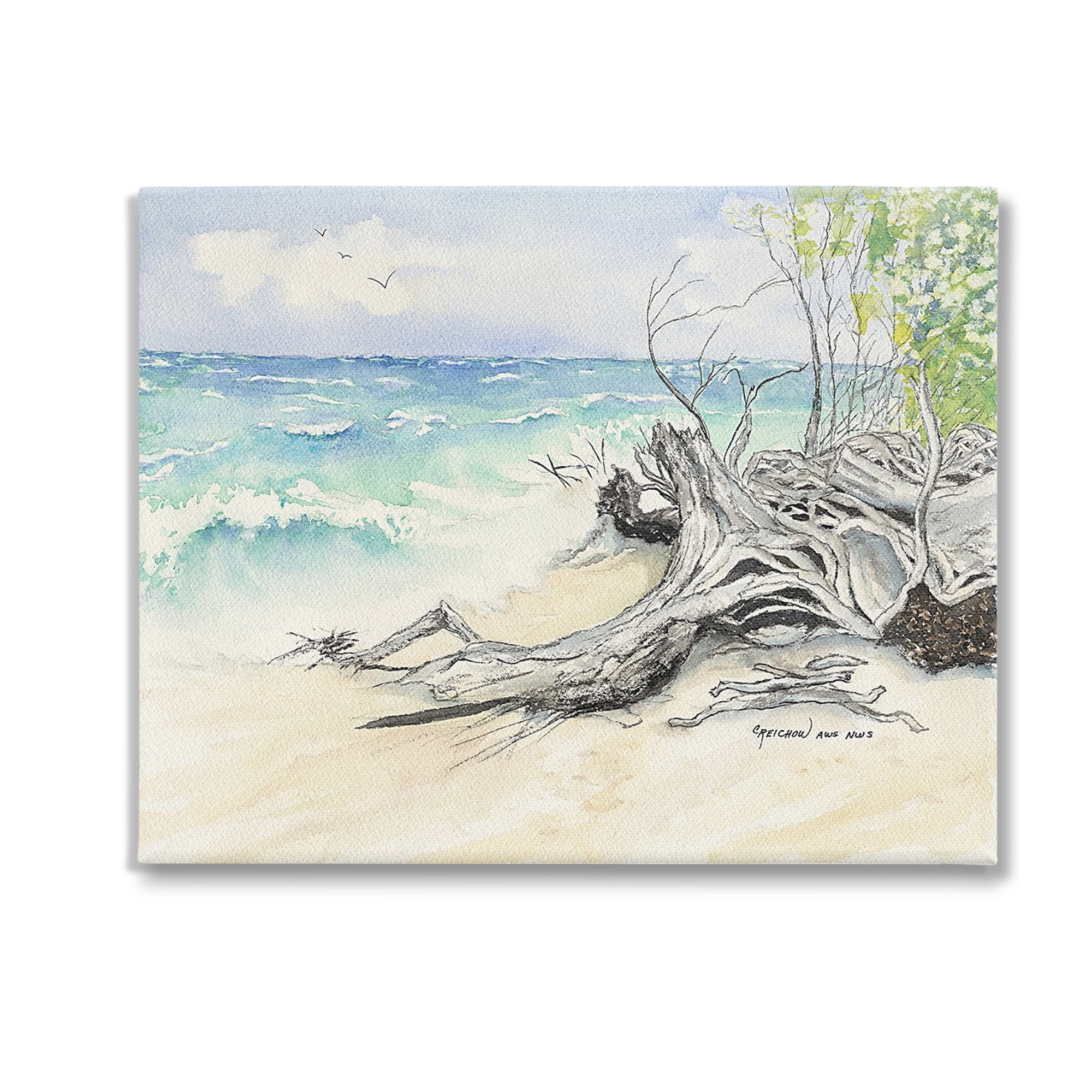 Stupell Industries Beach Driftwood Landscape Landscape Painting Gallery Wrapped Canvas Art Print Wall Art, 30 x 24
