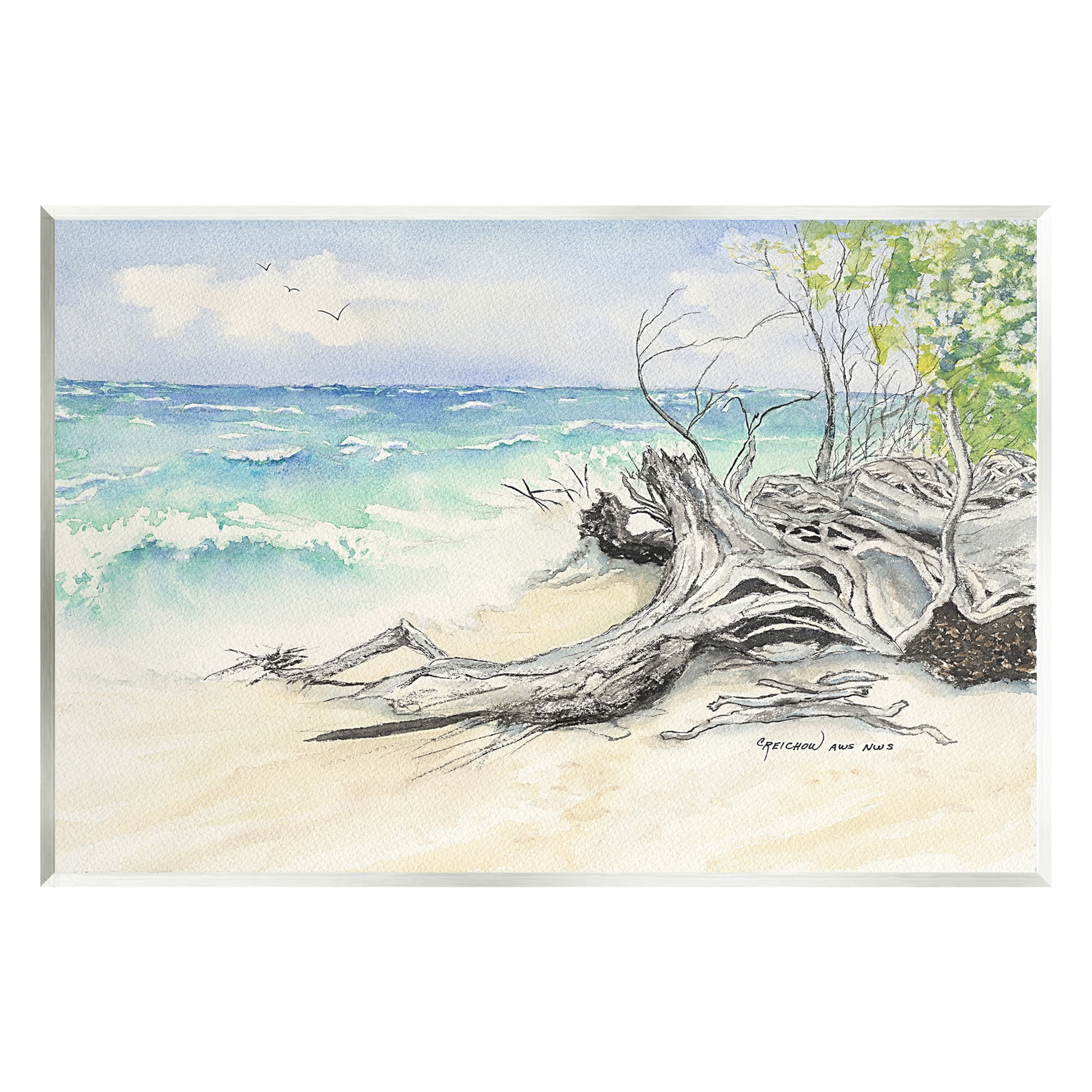 Stupell Industries Beach Driftwood Landscape Landscape Painting Unframed Art Print Wall Art, 15 x 10
