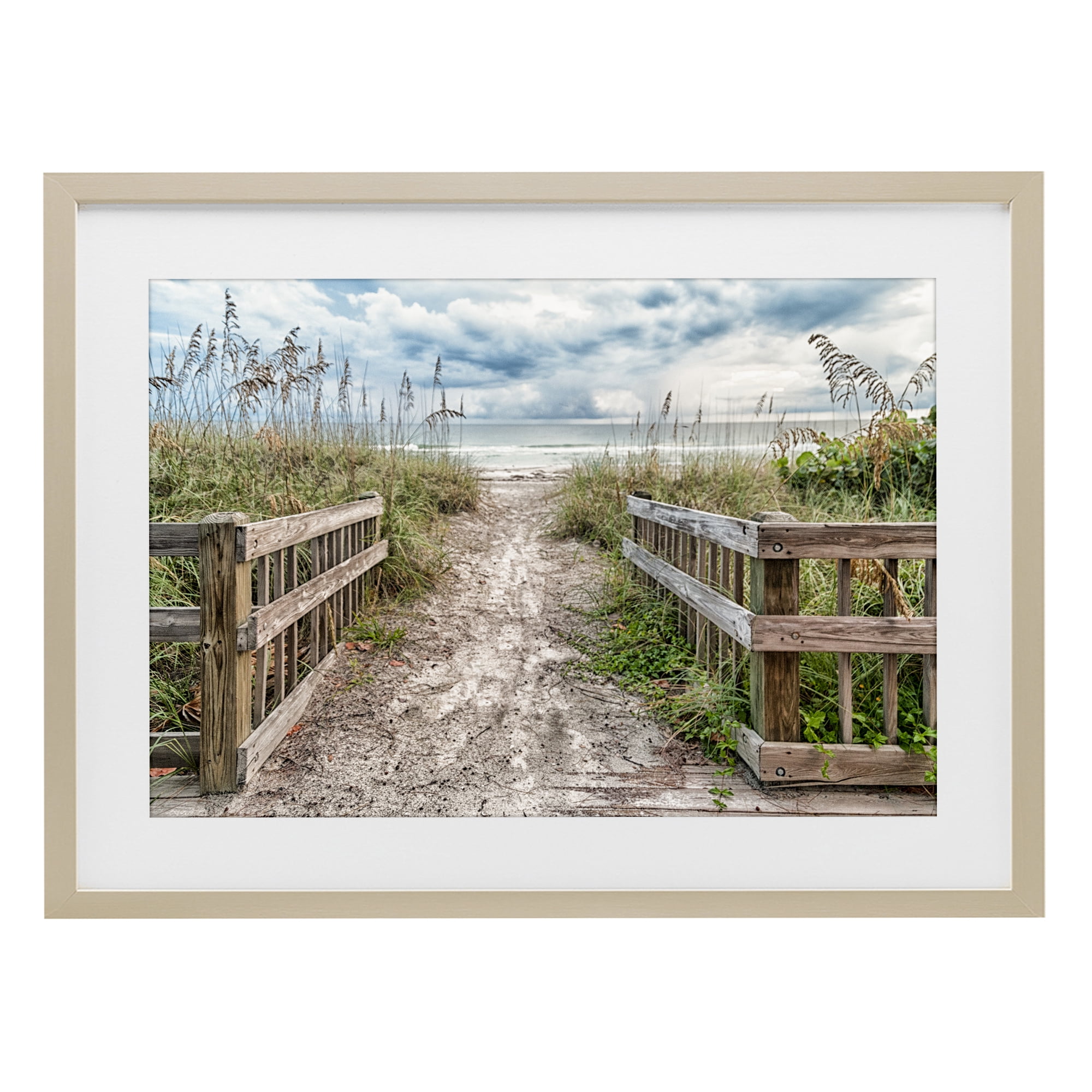 Stupell Industries Beach Entrance Fence Birch Framed Print Under Glass, design by Mary Lou Johnson