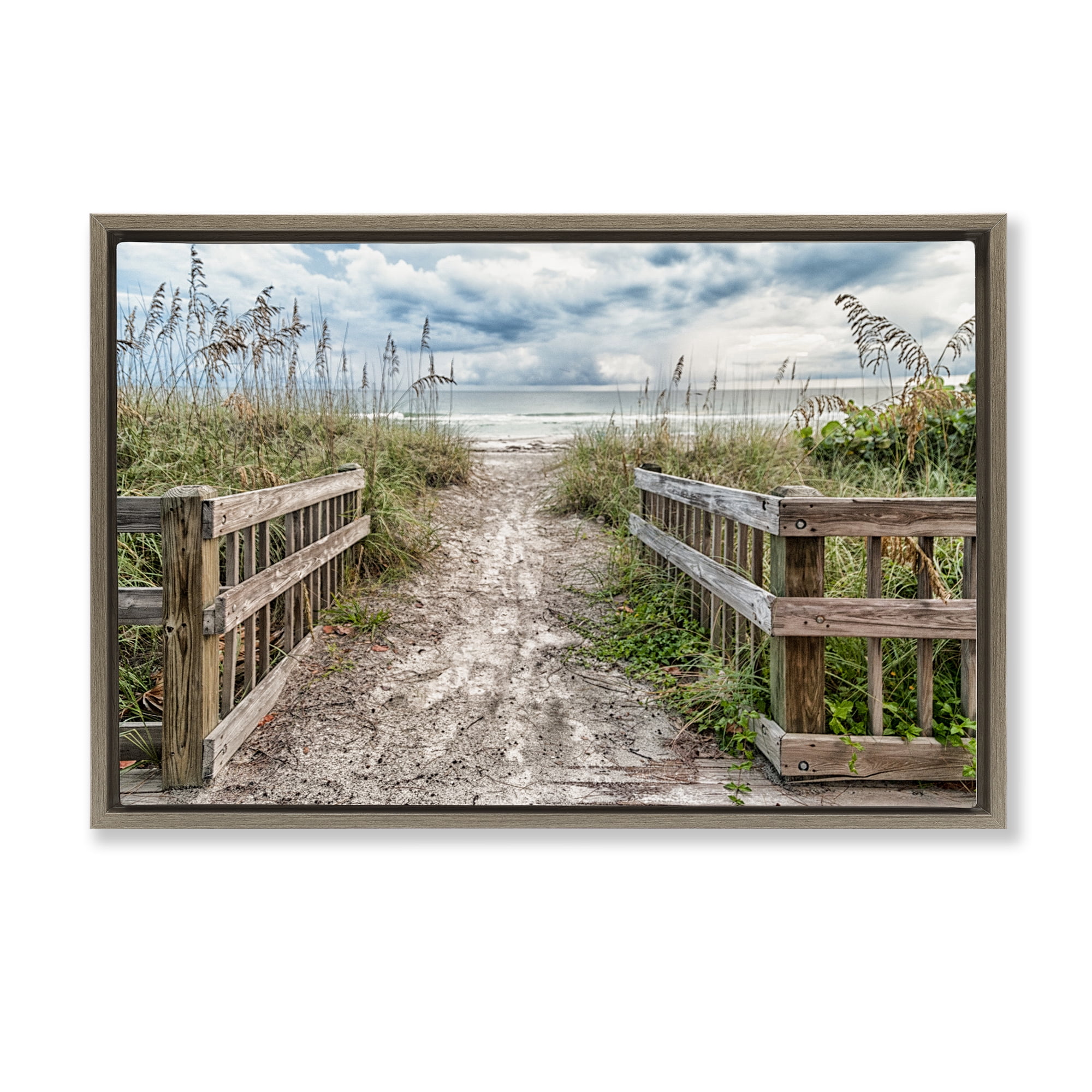 Stupell Industries Beach Entrance Fence Brown Framed Floater Canvas Wall Art, design by Mary Lou Johnson