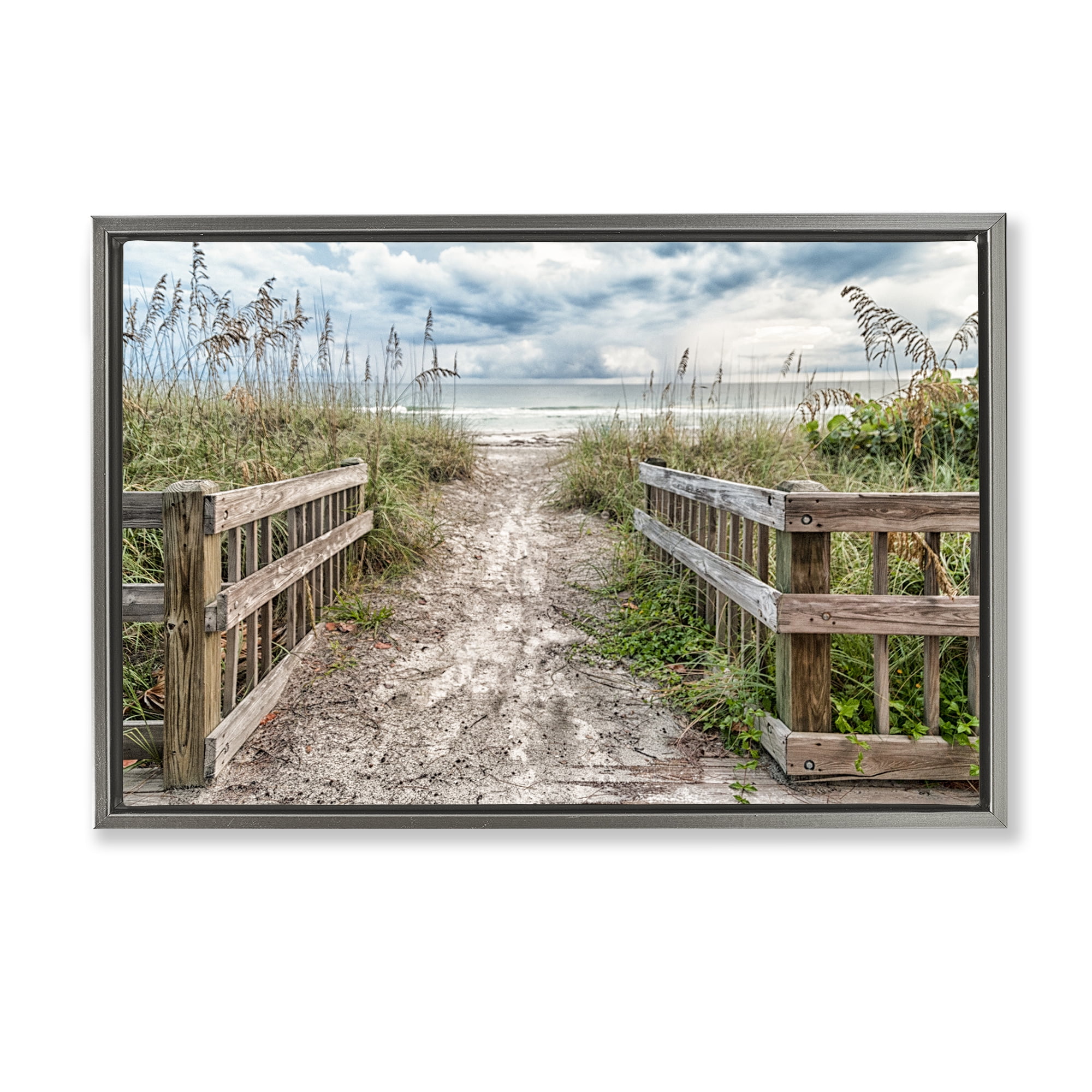Stupell Industries Beach Entrance Fence Gray Framed Floater Canvas Wall Art, design by Mary Lou Johnson