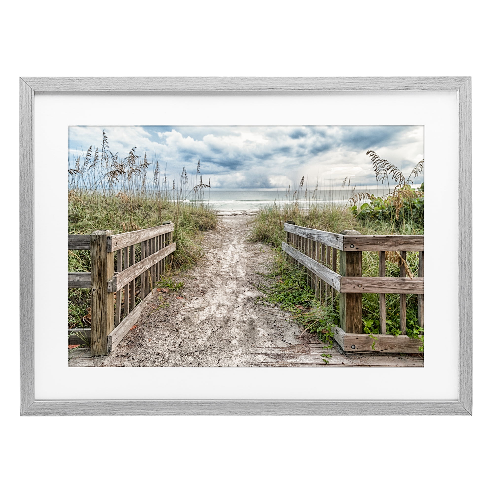 Stupell Industries Beach Entrance Fence Gray Framed Print Under Glass, design by Mary Lou Johnson